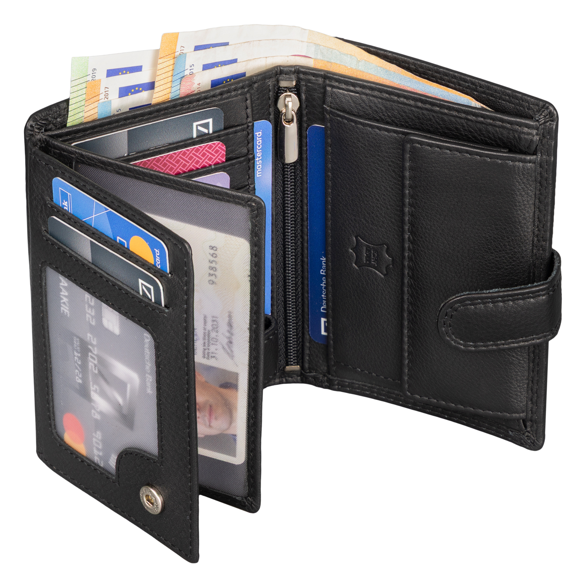 Men's Leather Wallet Rfid Blocking Vertical Genuine Leather Purse Black