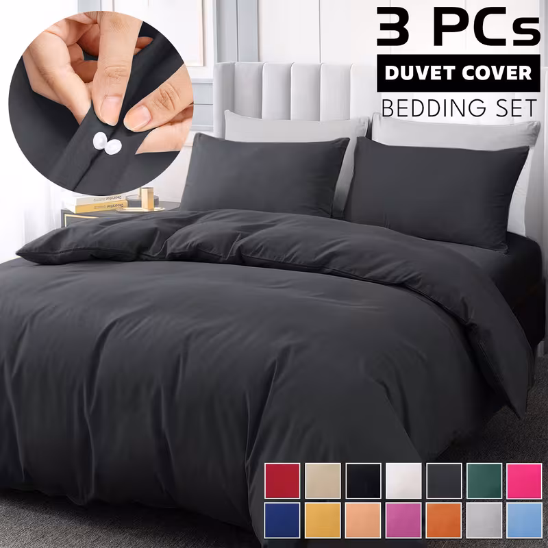 3pcs solid color duvet cover set breathable fabric soft cozy bedding machine washable with pillowcases single super king sizes details 0