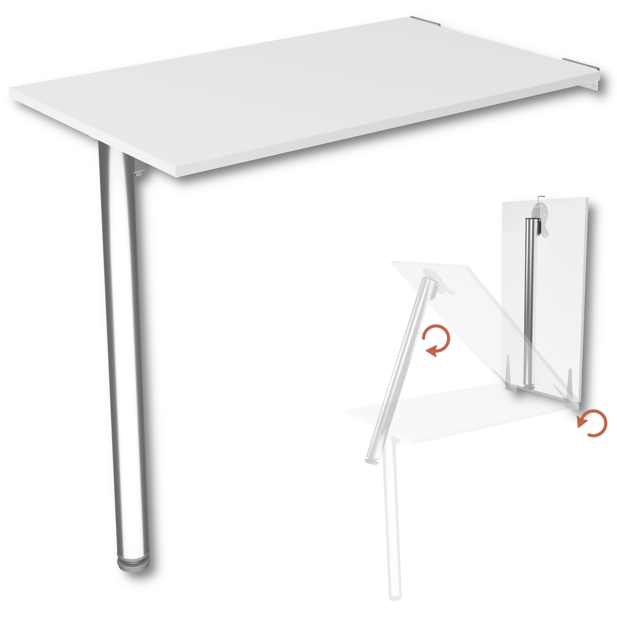 Kdr Wall-mounted Folding Table 80x50 Cm White – Folding Table With Chrome Legs For Wall Mounting – Ideal As Dining Table, Desk, Or Kitchen Table – Height 74 Cm
