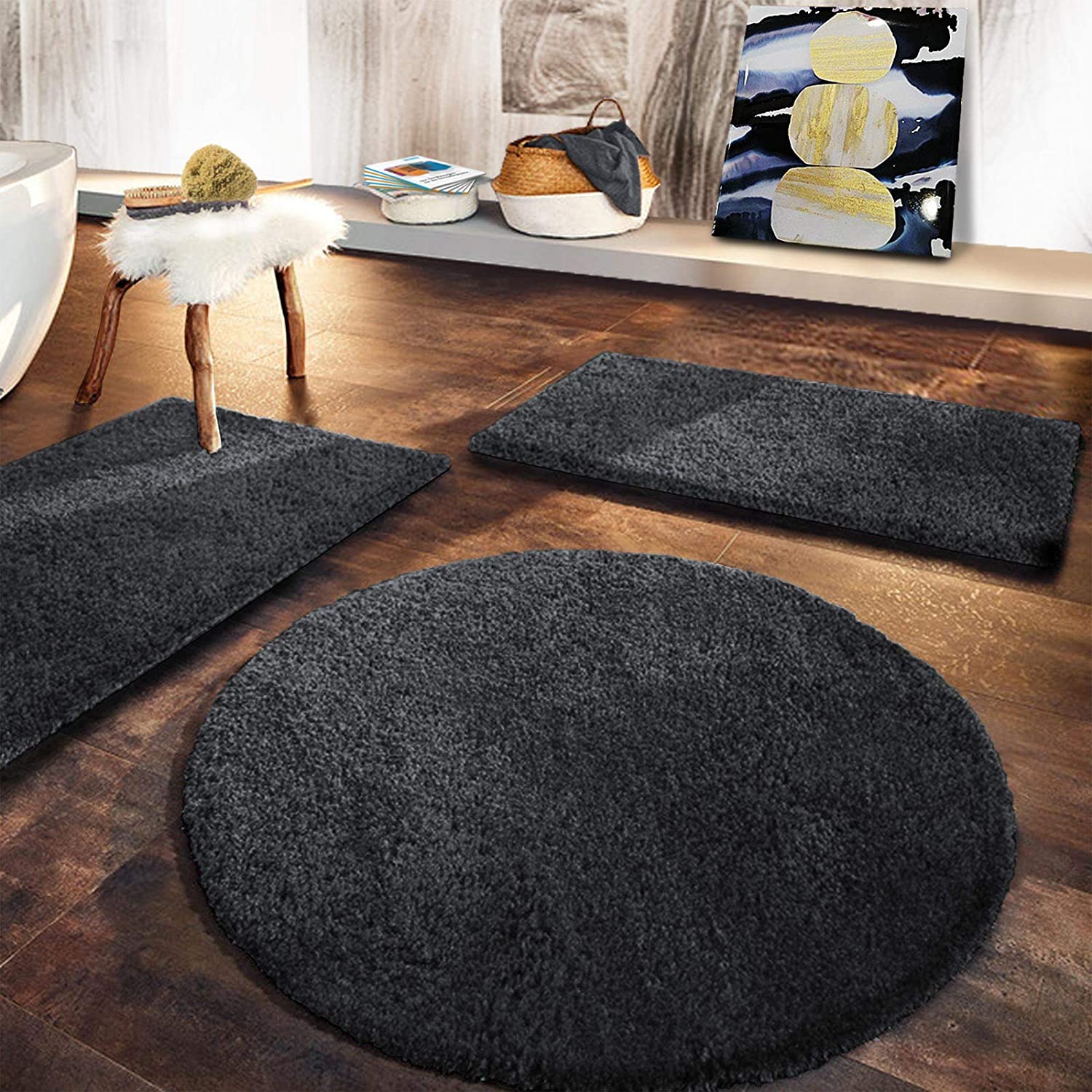 Floordirekt Bath Mats "": Round Microfiber Mat (ø 95 Cm) – Luxurious, 30 Mm Thick, Latex-coated For A Cloud-like Feel