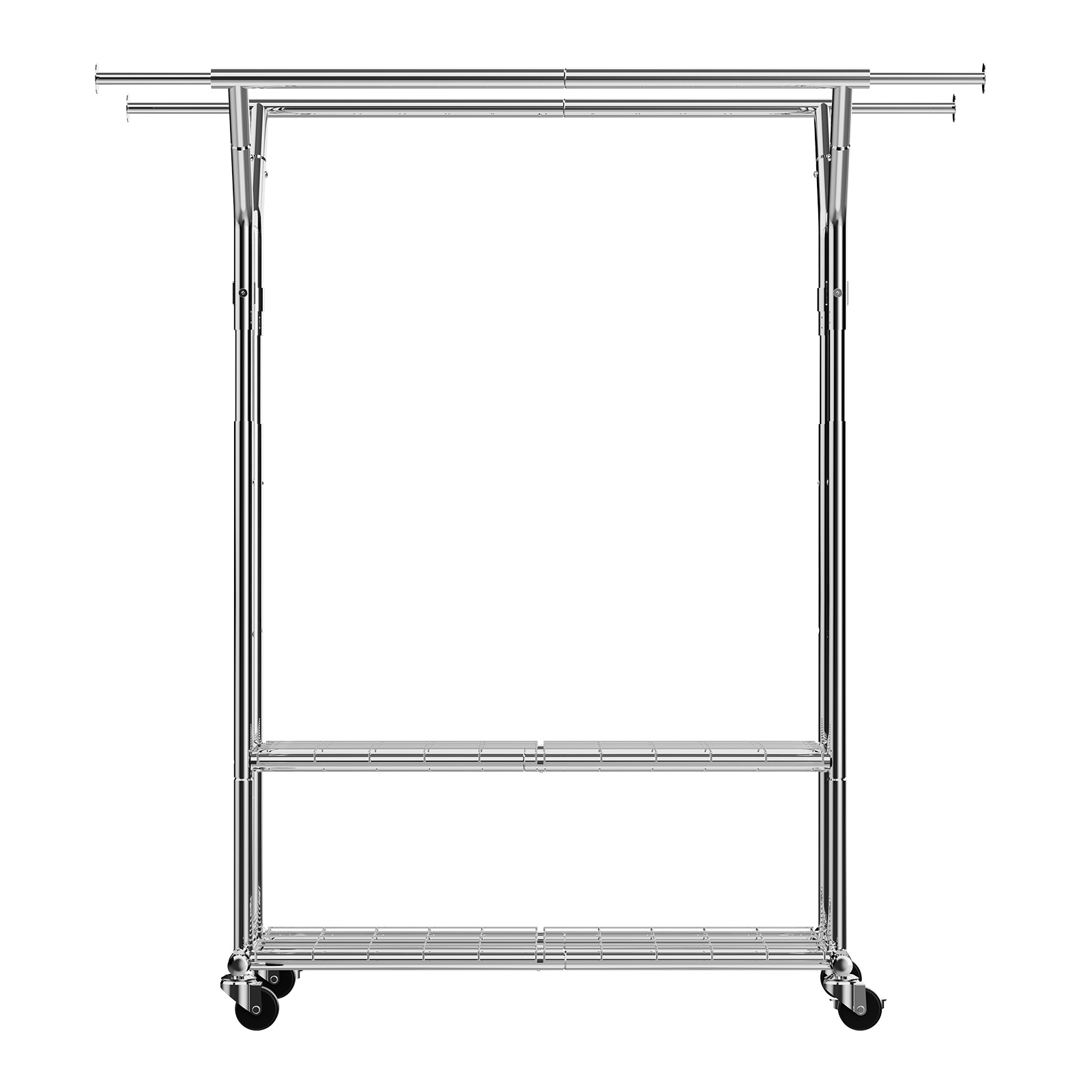 Vevor Clothes Rack, Rolling Clothing Garment Rack With 2 Hanging Rods And 2 Storage Shelves, 120 Kg Load Capacity, Adjustable Height Carbon Steel Clothing Racks For Bedroom, Laundry, Living Room