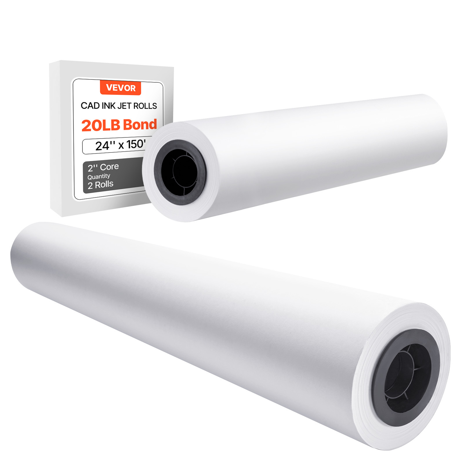 Vevor Wide Format Paper, 609.6 Mm X 45.7 M Plotter Roll, 2 Rolls Cad Rolls With 50.8 Mm Core, 80 Gsm Plotter Roll Rolls, Drawings, Engineering Plans, Gis Maps, And Architectural Designs