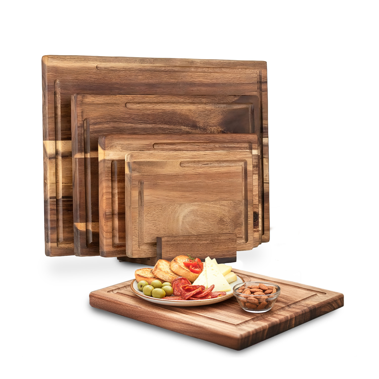 TEMU Set Of 4 Acacia Wood Cutting Boards – Sturdy, Moisture-resistant Design