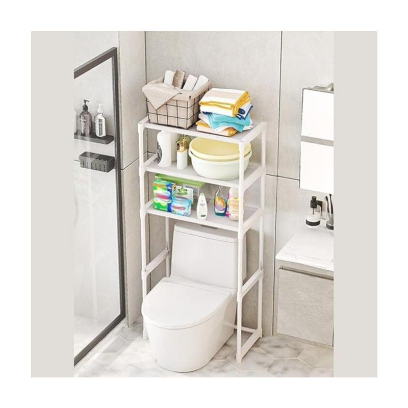 TEMU Estante de almacenamiento de 3 niveles sobre el inodoro, estantes organizadores de baño independientes para ahorrar en el baño sobre la de
