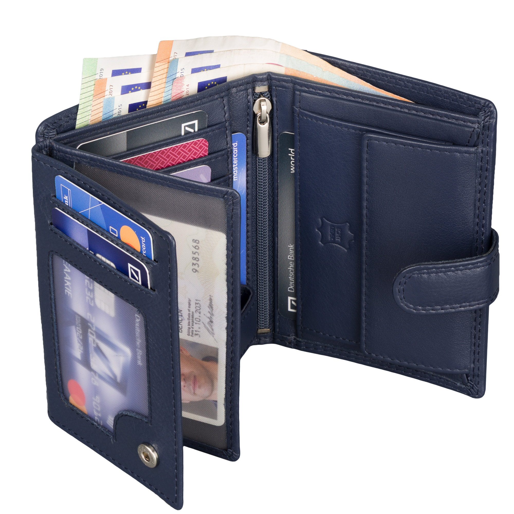 E-shop Leder Geldbörse Herren Portemonnaie RFID Hochformat Geldbeutel Echtleder Blau