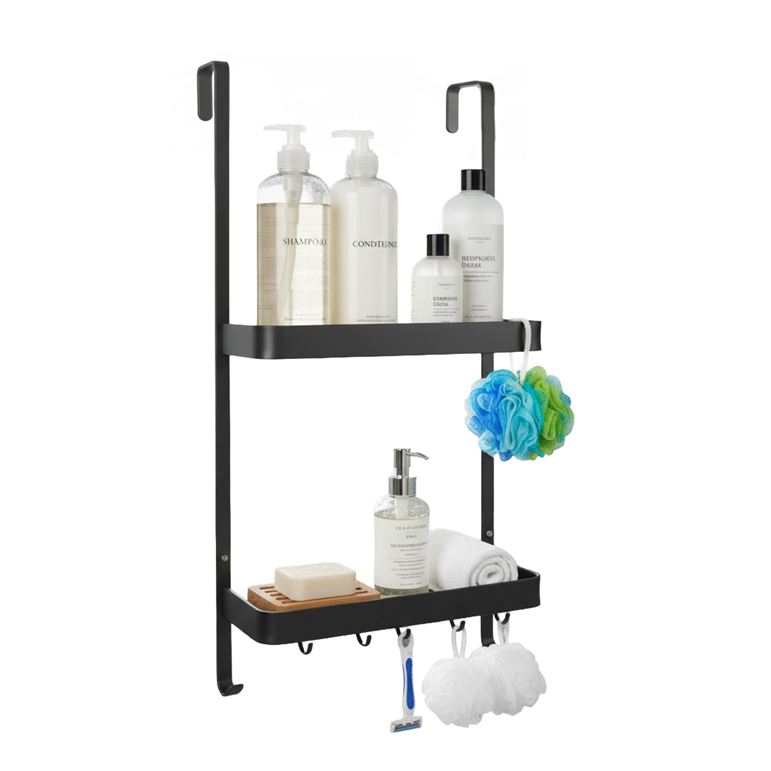 TEMU Black Shower Shelf With 2 Tiers And Hooks For Bathroom