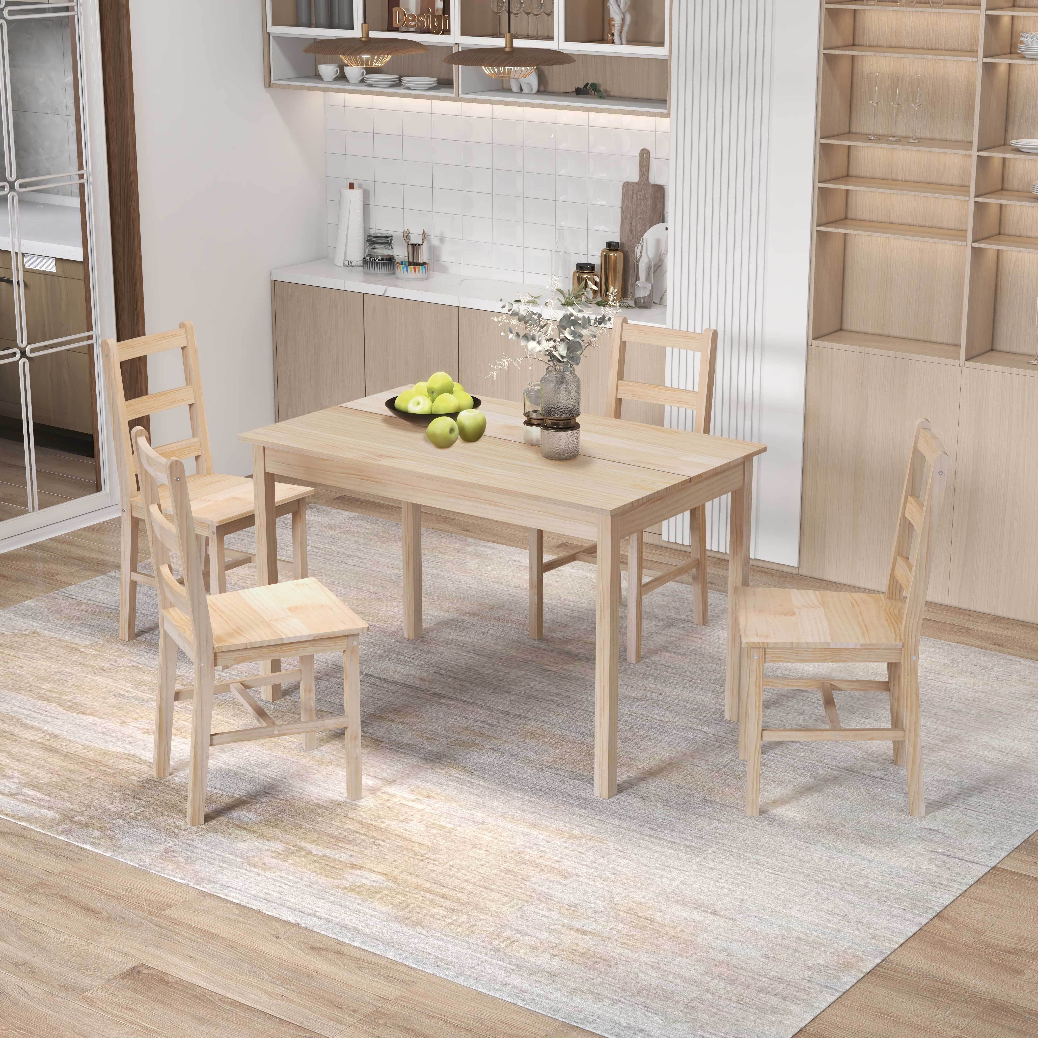 Space- Dining Set With Dining Table And 4 Chairs, Kitchen Table Set For Dining Room, Kitchen, Natural