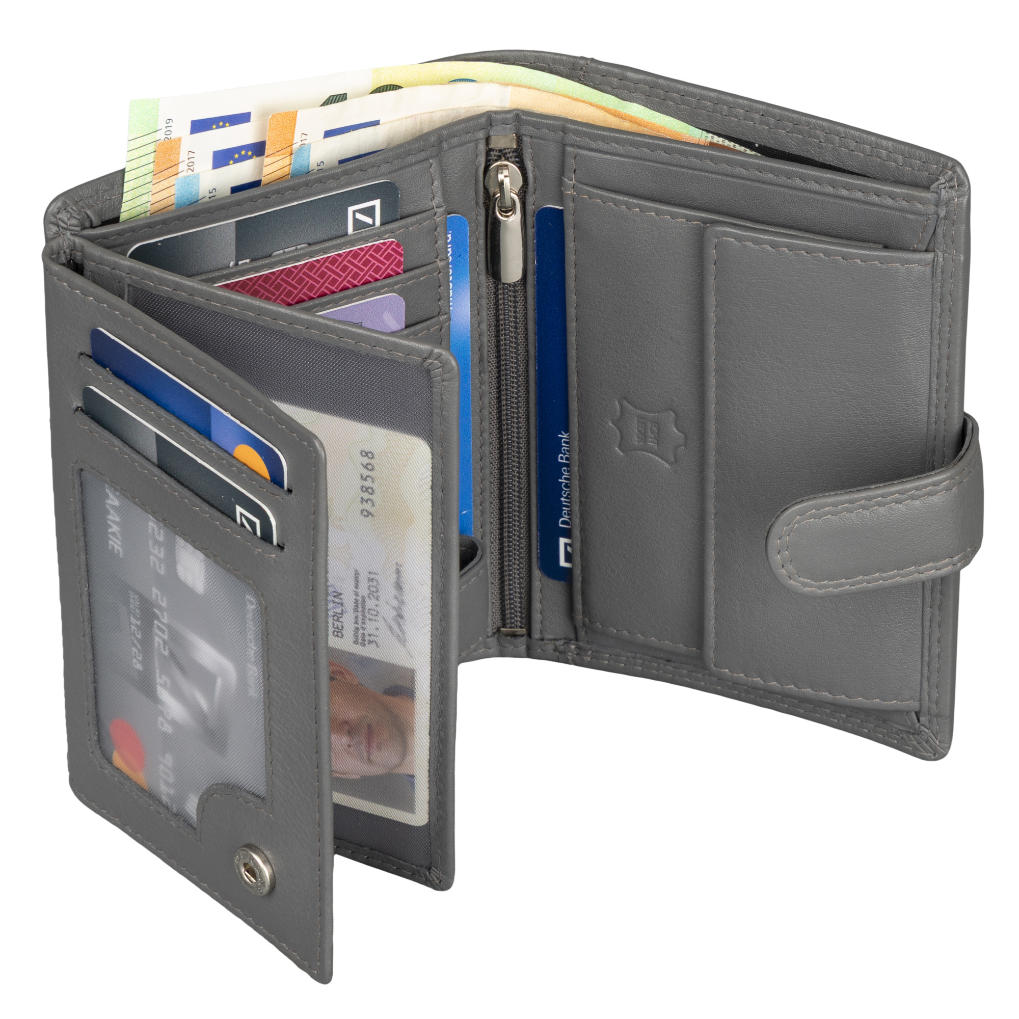 E-shop Leder Geldbörse Herren Portemonnaie RFID Hochformat Geldbeutel Echtleder Grau