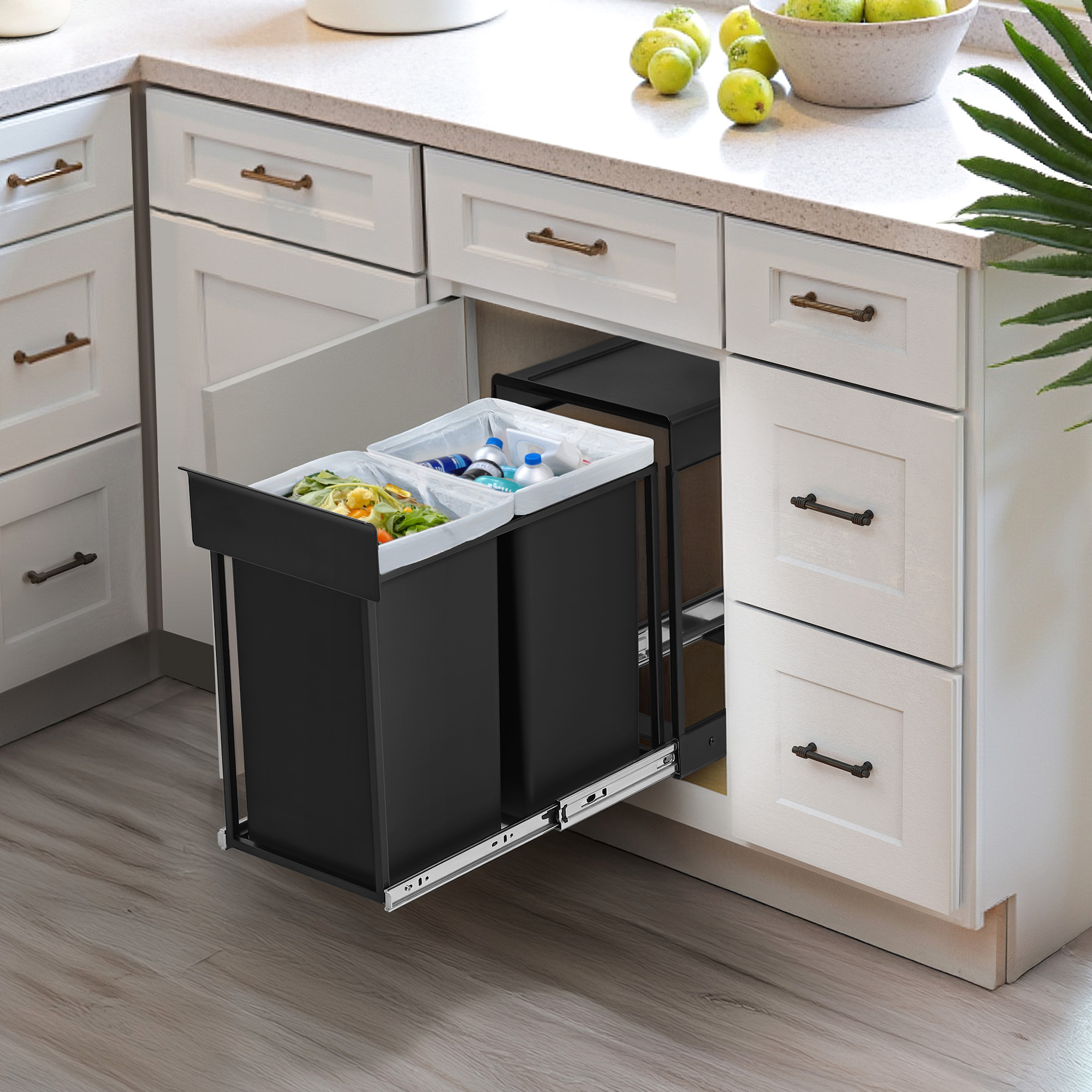 TEMU Bac de cuisine , Bac de tri des déchets, style coulissant, glissement , structure en acier durable, seaux de stockage de 15 litres, couvercle en
