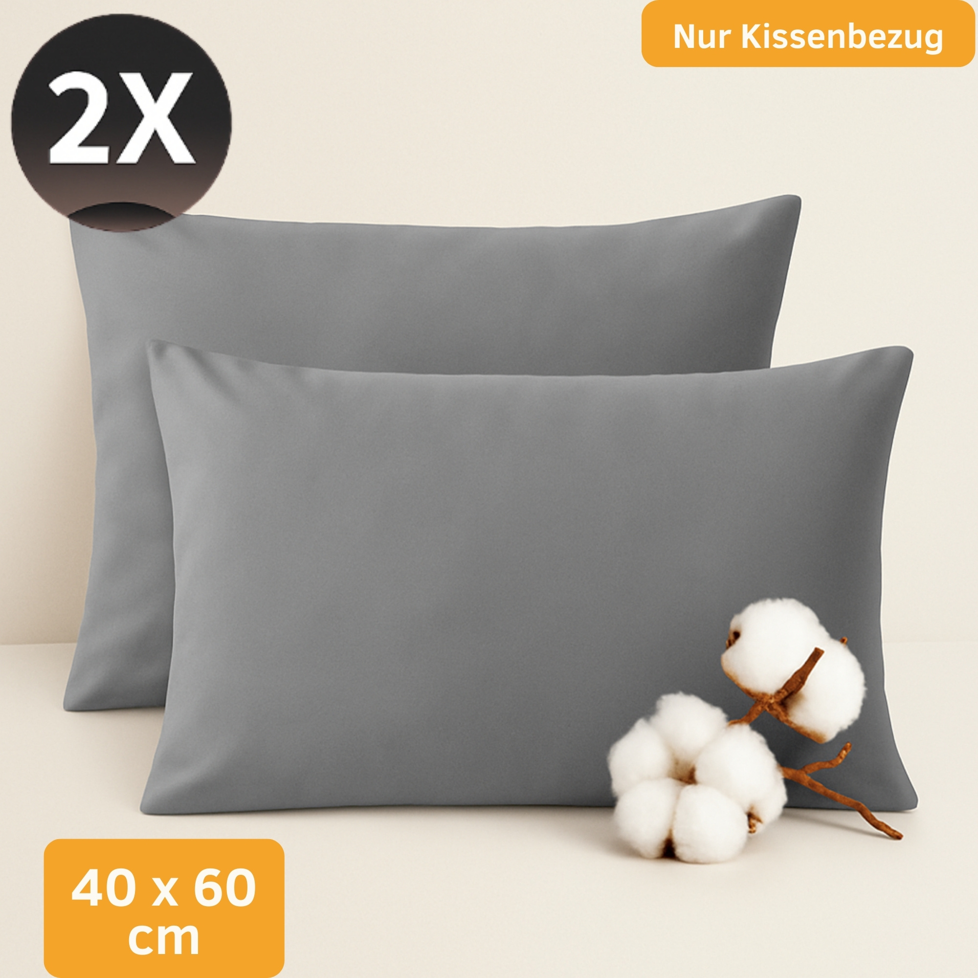 2pcs Set Of Pillowcases 40x60 Cm – 100%jersey, Super Soft, Breathable & Durable, Washable, Premium Head Pillow Covers