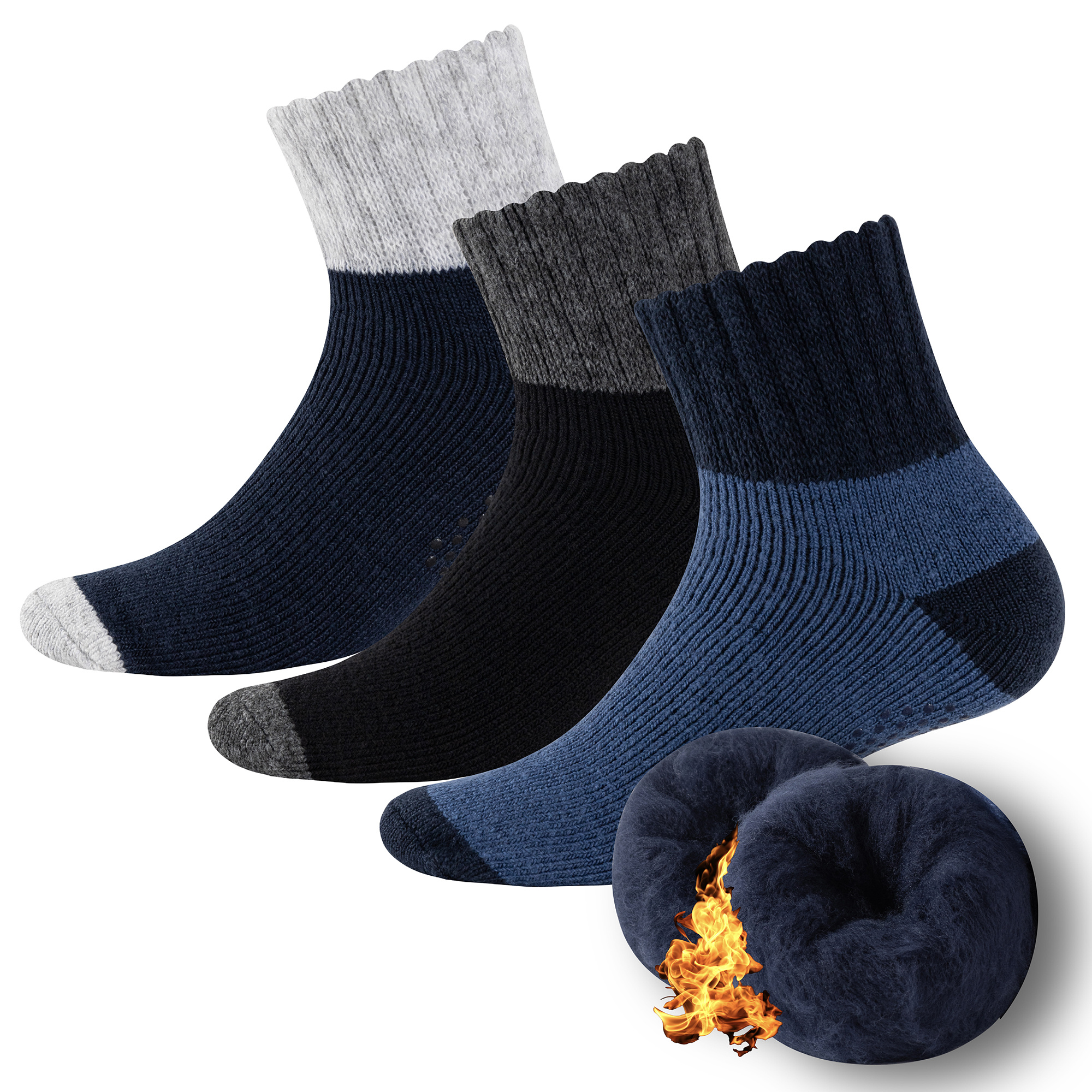 TEMU Mens Womens 3 Pack Unisex Thermal Lounge Socks Super Soft Brushed Fleece With Anti-slip Grips