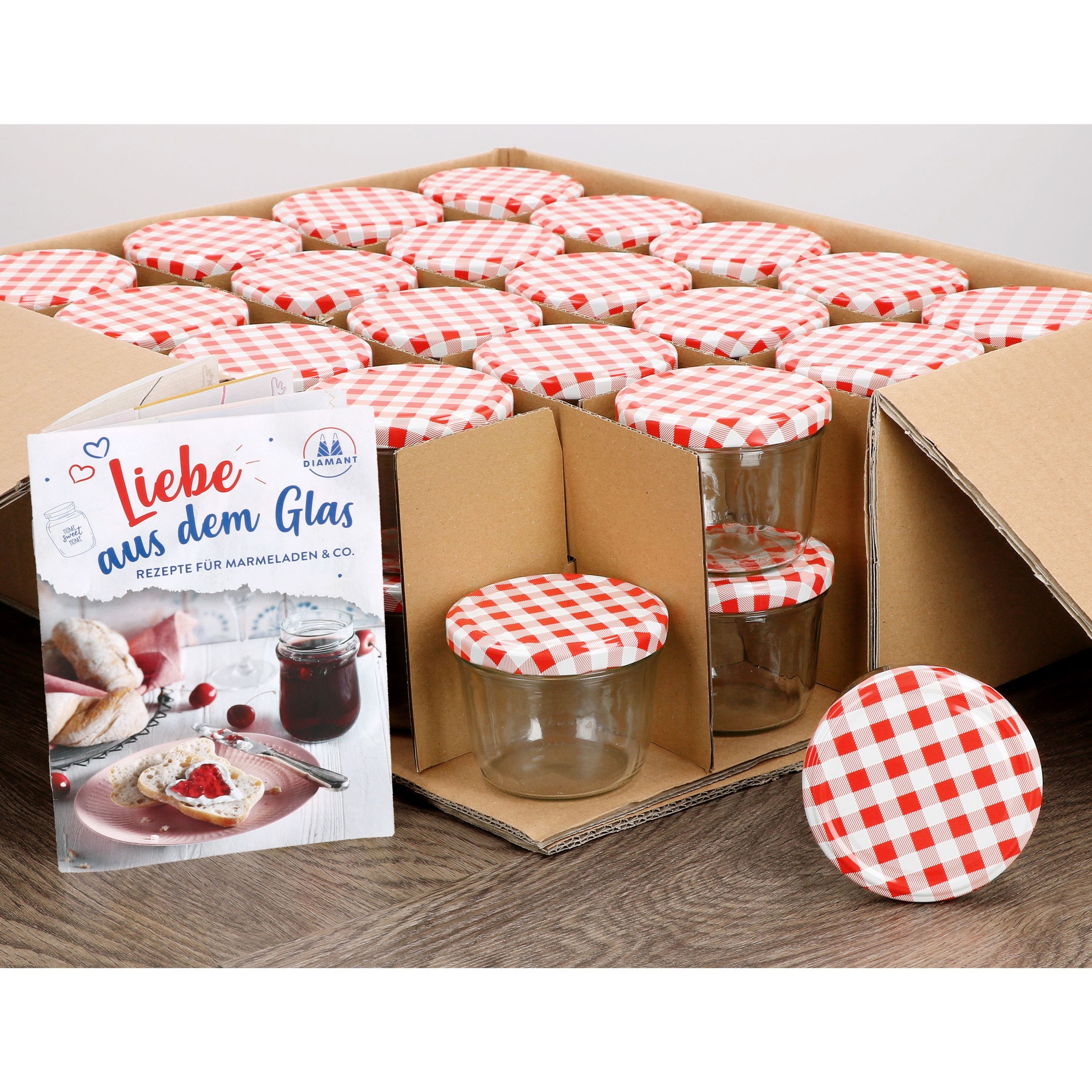40-piece Set Of 230 Ml Shot Glasses With Red Checkered Lids, Including Diamond Jam Book