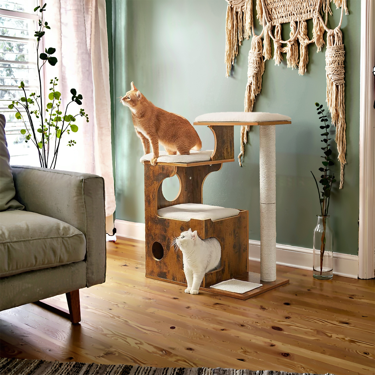 TEMU Arbre à Chat de 86 cm de Hauteur, Tour pour Chat avec , Colonne et Tapis à , Coussins en Peluche Lavables