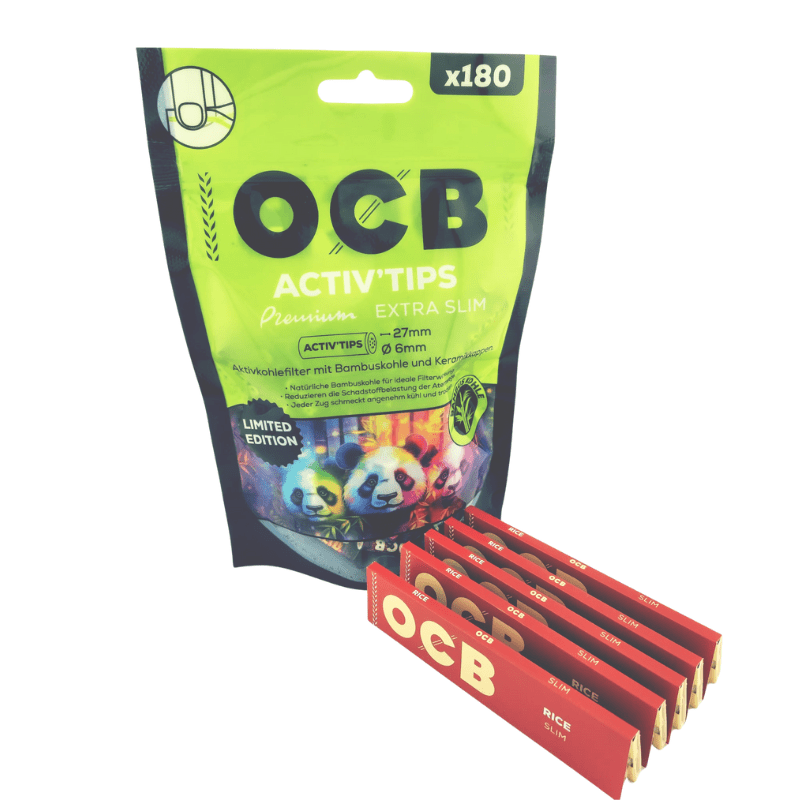 Ocb 6 Mm Activated Charcoal Filters With Bamboo Charcoal 180 In A Bag + 5 Ocb Rice Slim Booklets