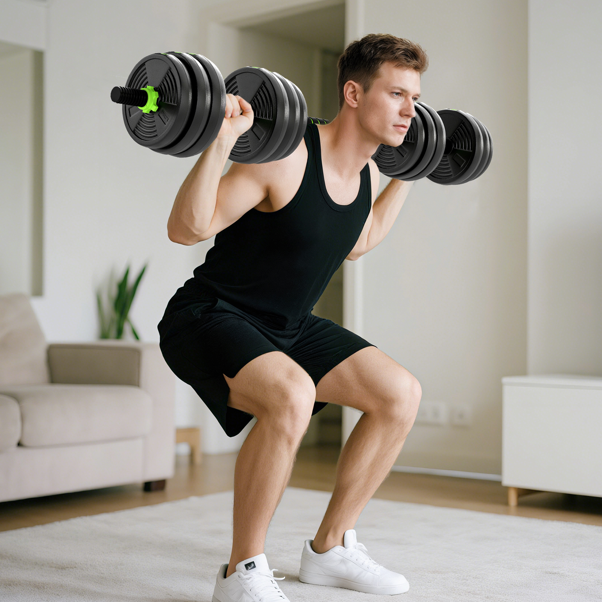 Image of 3-in-1 Adjustable 20 Kg Dumbbell Set, Short Dumbbells, Barbell Dumbbells, Dumbbell Set With Connecting Rod For Home And Gym Strength Training