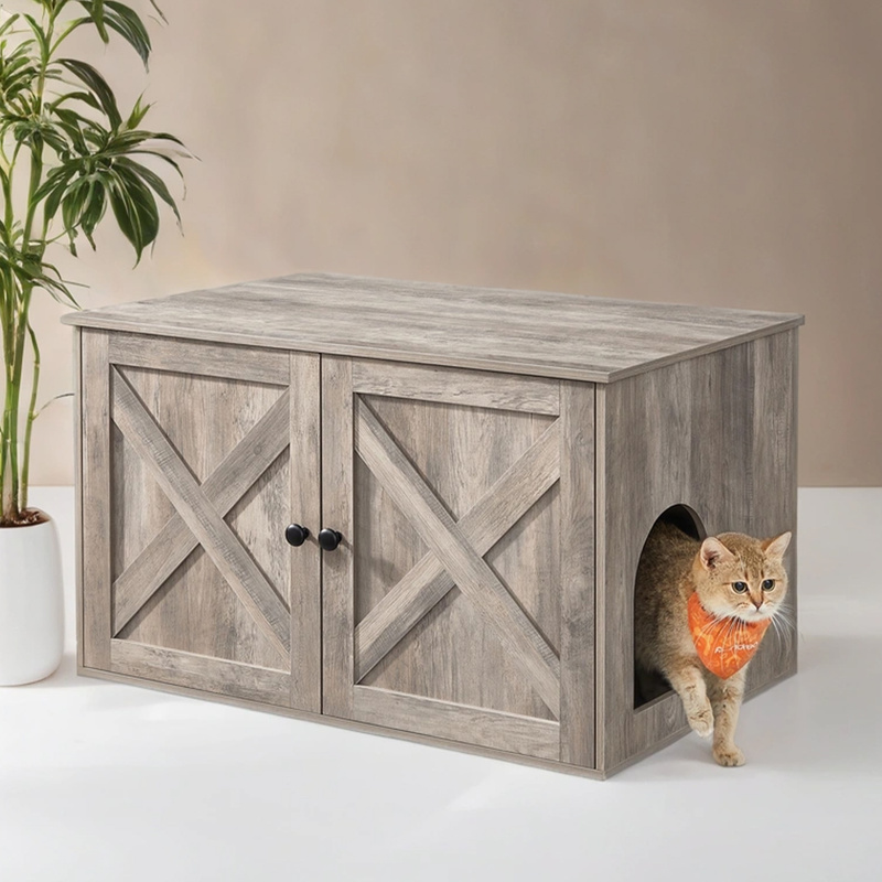TEMU Bac à litière avec cloison amovible, maison pour chat d'intérieur, 80 x 53 x 50 cm, -