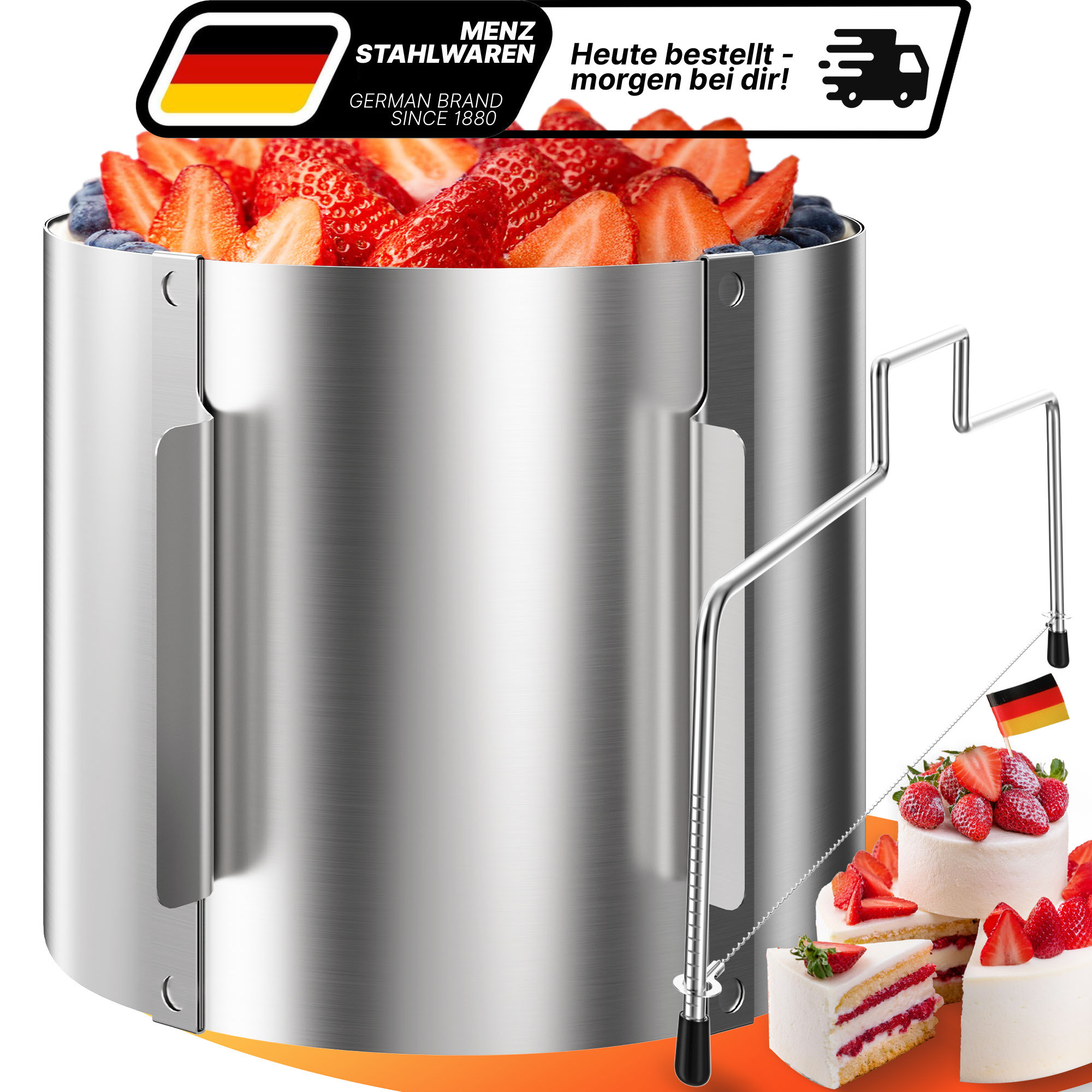 Home (15 Cm High) Stainless Steel Cake Set – Adjustable Cake Ring And Height-adjustable Cake Cutter – Practical Baking Set