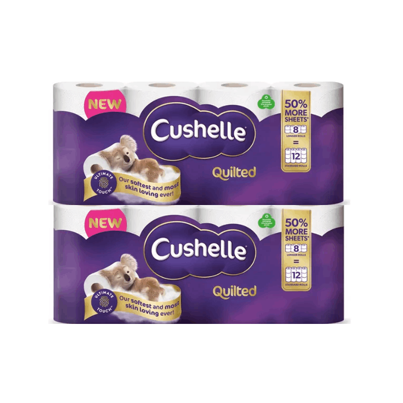 TEMU Cushelle Quilted Toilet Rolls | 3 Ply Quilted Thickness | Xxl 236 Sheet Length | 50% Rolls (pack Of 16=24) - 2 Pack Bundle