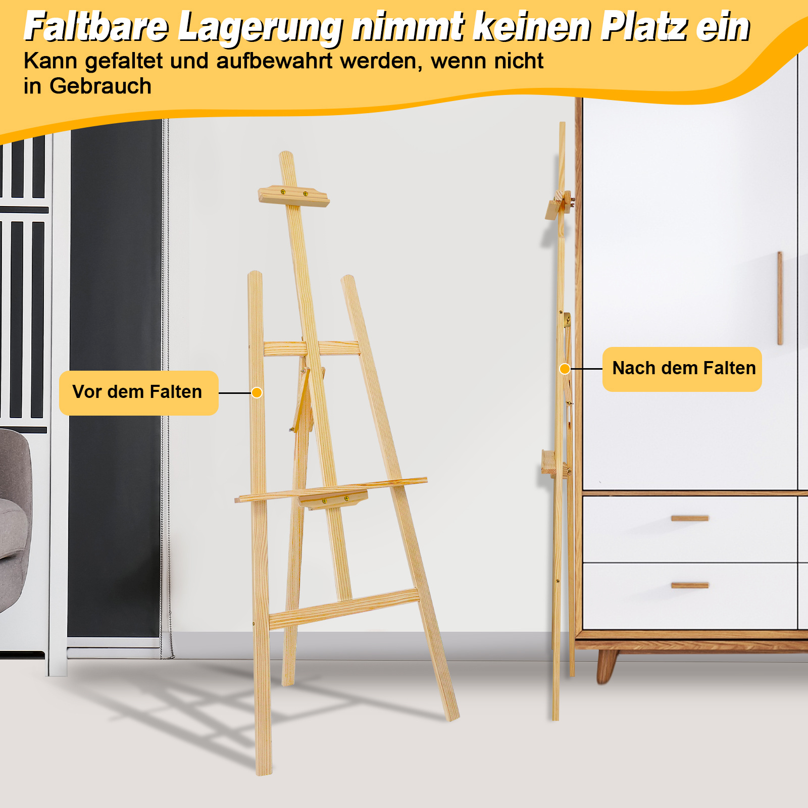 E-shop Staffelei Holz Künstlerstaffelei, Holz-A-Rahmen-Staffelei, Studio-Staffelei, Holzstaffelei für Leinwände bis 1,75 m, höhe verstellbar
