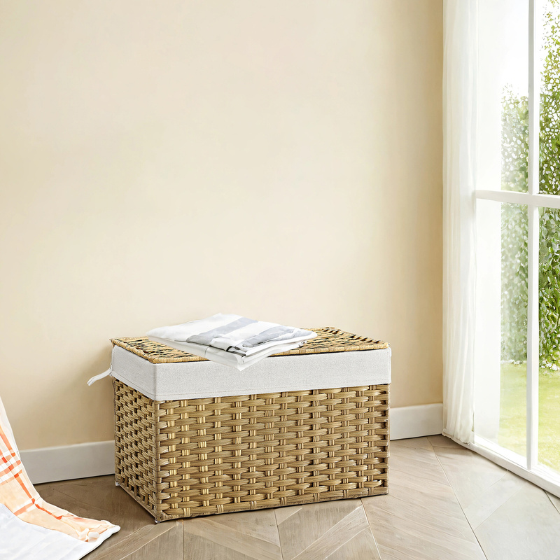 TEMU Panier à linge de 105 litres, , corbeille de linge en rotin synthétique, avec couvercle et poignées, pliable, sac à linge amovible, naturel