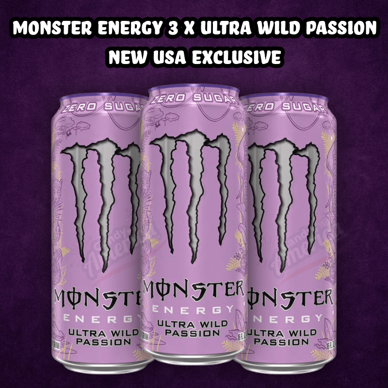 TEMU Monster Energy Ultra Wild Passion 3 X 473ml Cans - Rare Imported Energy Drink - Non Eu Flavour - Sugar Free Energy Drink