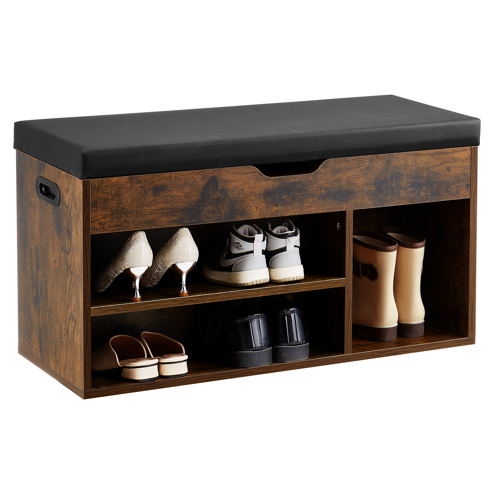 Image of Vevor Entryway Shoe Bench, 805 X 305 X 445 Mm Shoe Storage Organizer With Hidden Lift Top Storage Space, 300lbs Bench With Cushion Seat And 3 Cabinets For Hallway, Living Room, Bedroom, Brown + Black