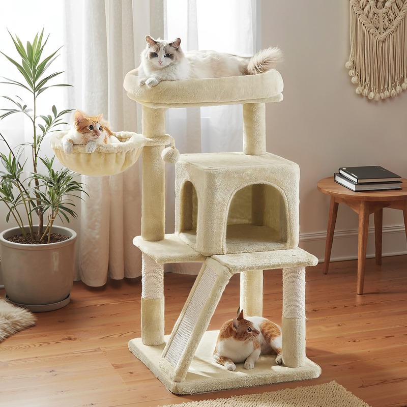 TEMU Petit Arbre à Chat, Tour à Chat avec Perchoir Élargi pour Grands Chats d'Intérieur, Poteaux à et Rampe