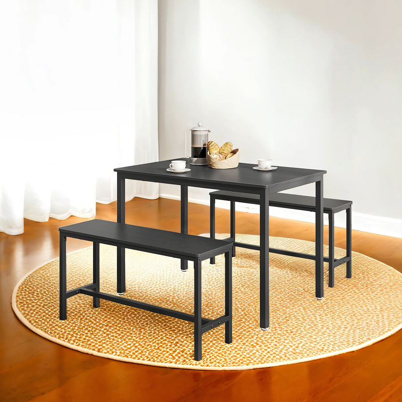 TEMU Table à Manger avec 2 , Ensemble de 3 Meubles, 70 x 110 x 75 cm, 2 de 30 x 97 x 50 cm, Cadre en Acier, Noir