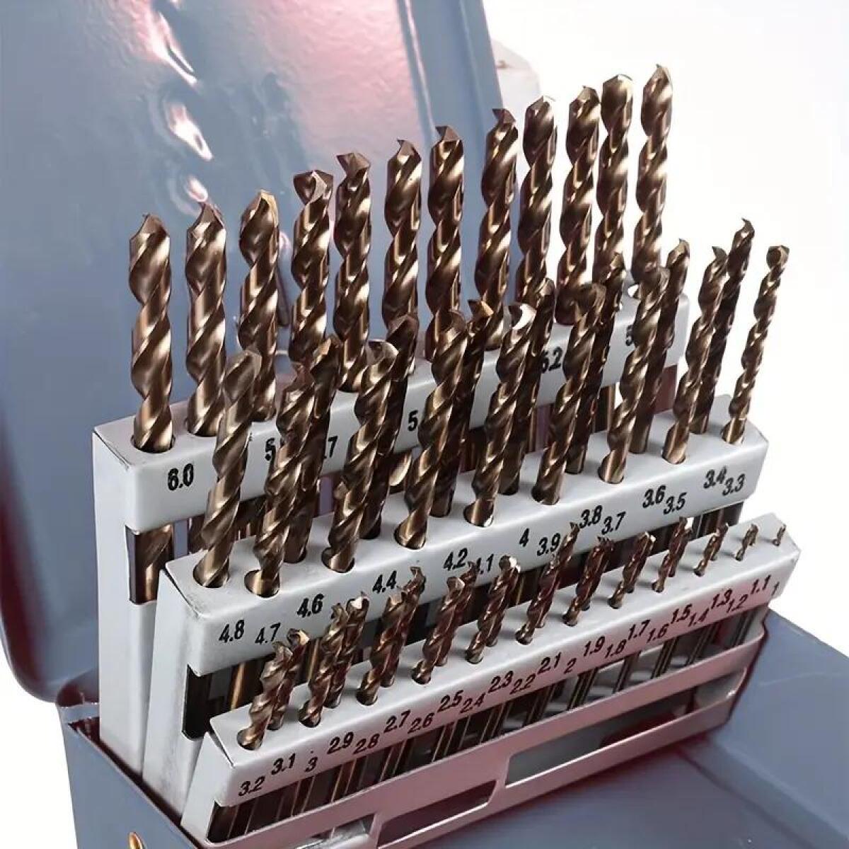 E-shop 51-teiliges Kobaltlegierung Bohrer Set, 1-6mm M35 Hochgeschwindigkeitsstahl Spiralbohrer - Inklusive Metall Aufbewahrungskoffer, Geeignet zum