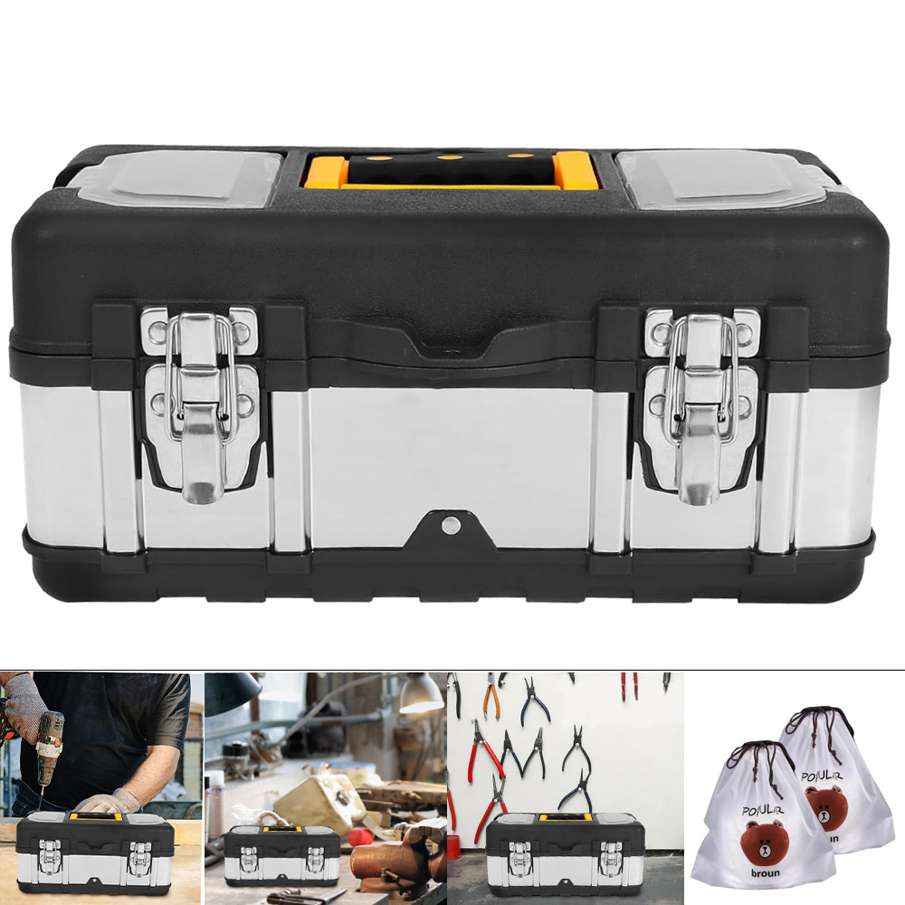 TEMU 1pc Industrial-grade Multi-functional Toolbox 17 Inch Stainless , Portable Double-layer Storage Organizer, Thickened, Shockproof, Freezing