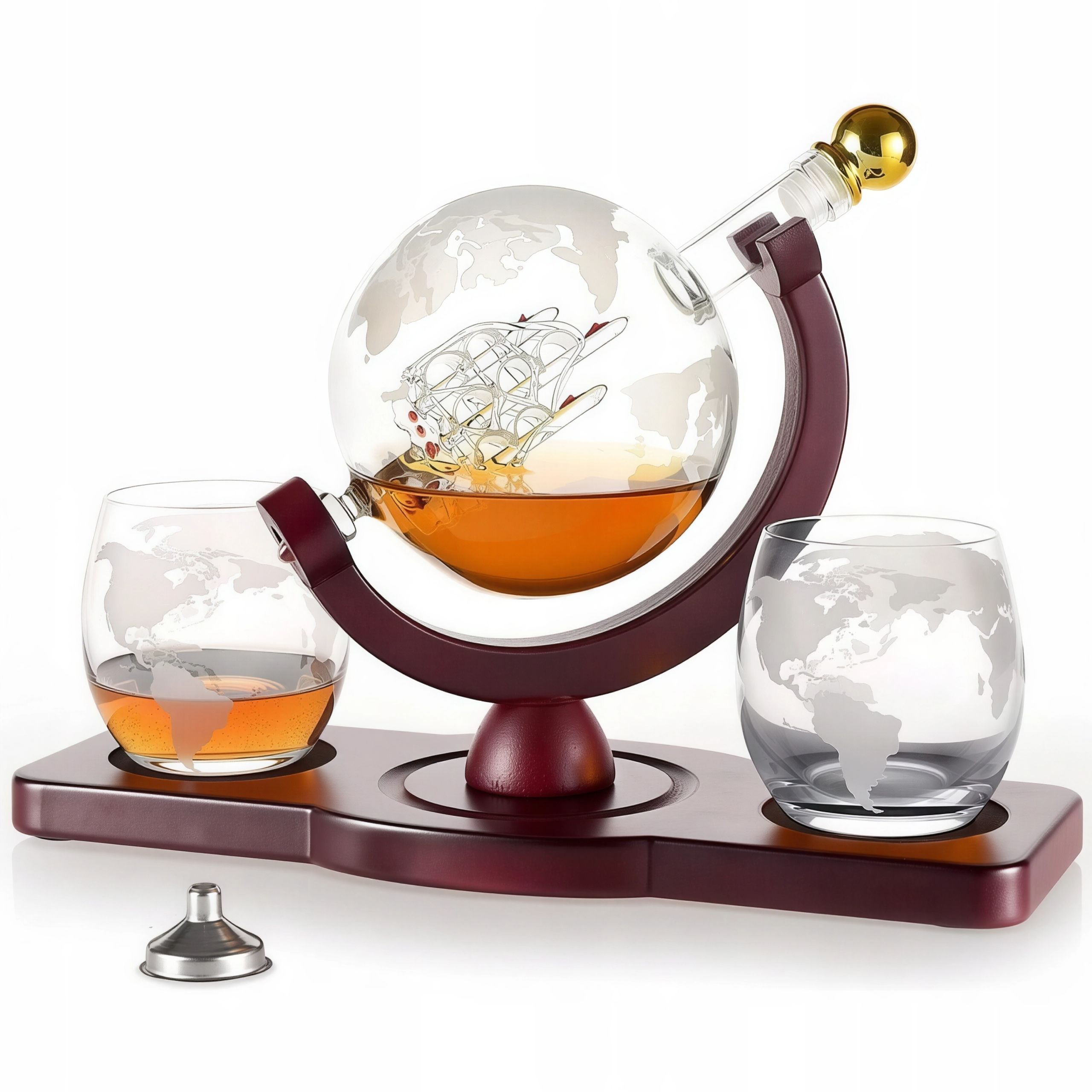 Whisky Set With And Ship + 2 Glasses | Perfect Gift For Men, Husband, | Engraved World Map