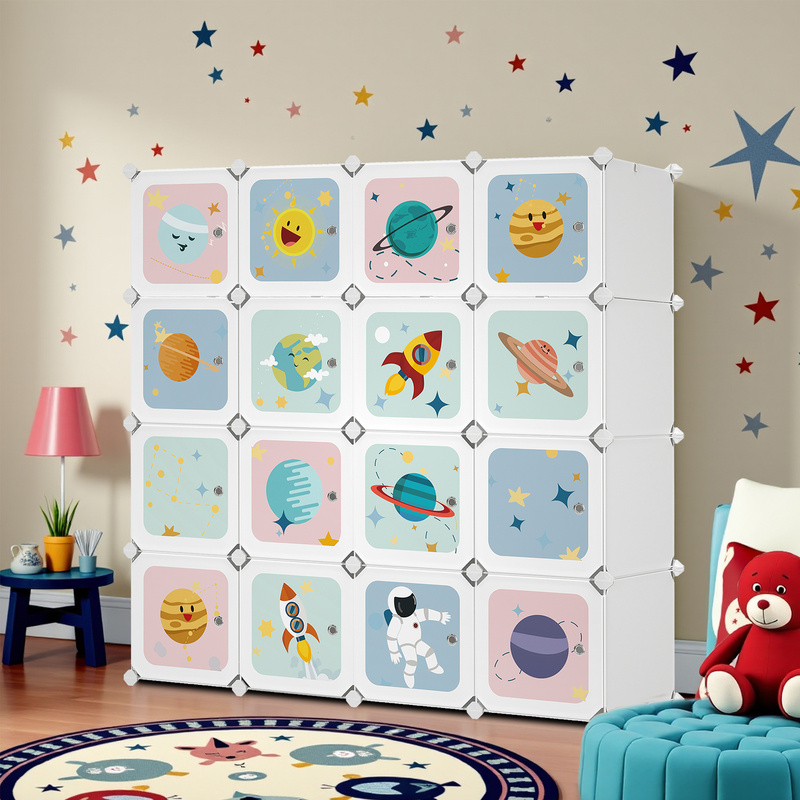 TEMU Armoire, Armoire de Rangement DIY, pour Suspendre les Vêtements, Stockage 16 Cubes, 4 de Suspension, 123 x 41 x 123 cm, Blanc
