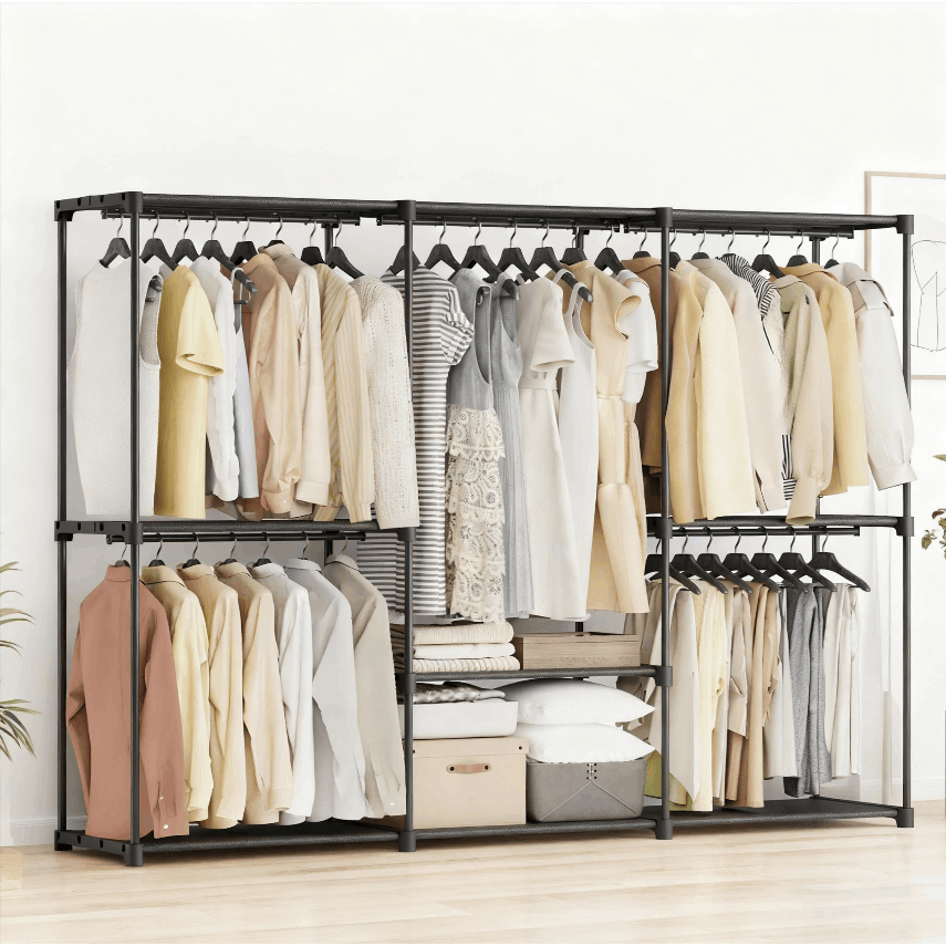 E-shop Kleiderschrank offen, Kleiderständer, Kleiderstange, Garderobe, 5 Hängefächer, viel Platz, für Schlafzimmer, Wohnzimmer, 205 x 166 cm