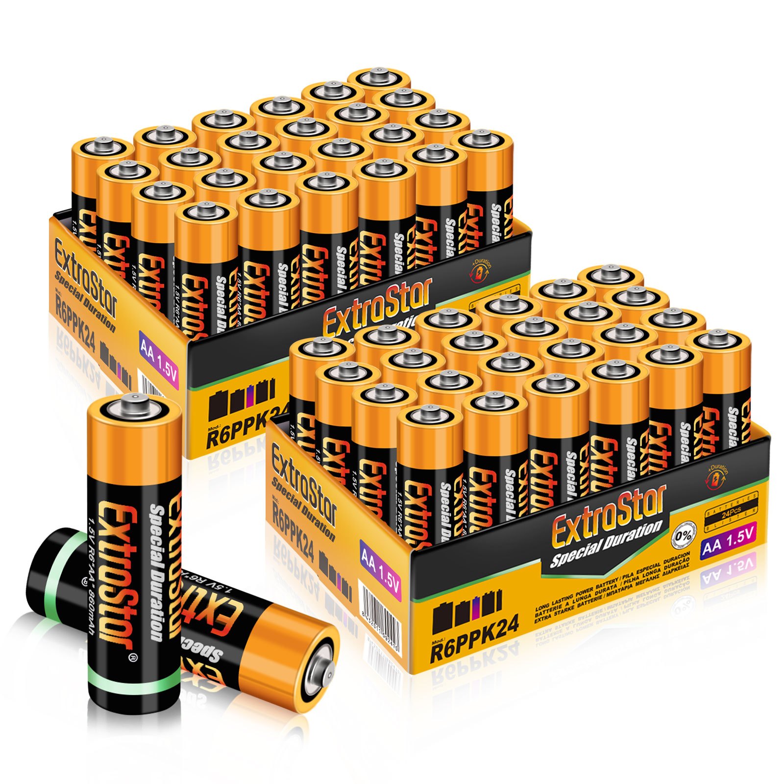 TEMU EXTRASTAR Batería de AA R6 de 1,5 , 860mAh No5 Pilas, Performance, 48Pcs