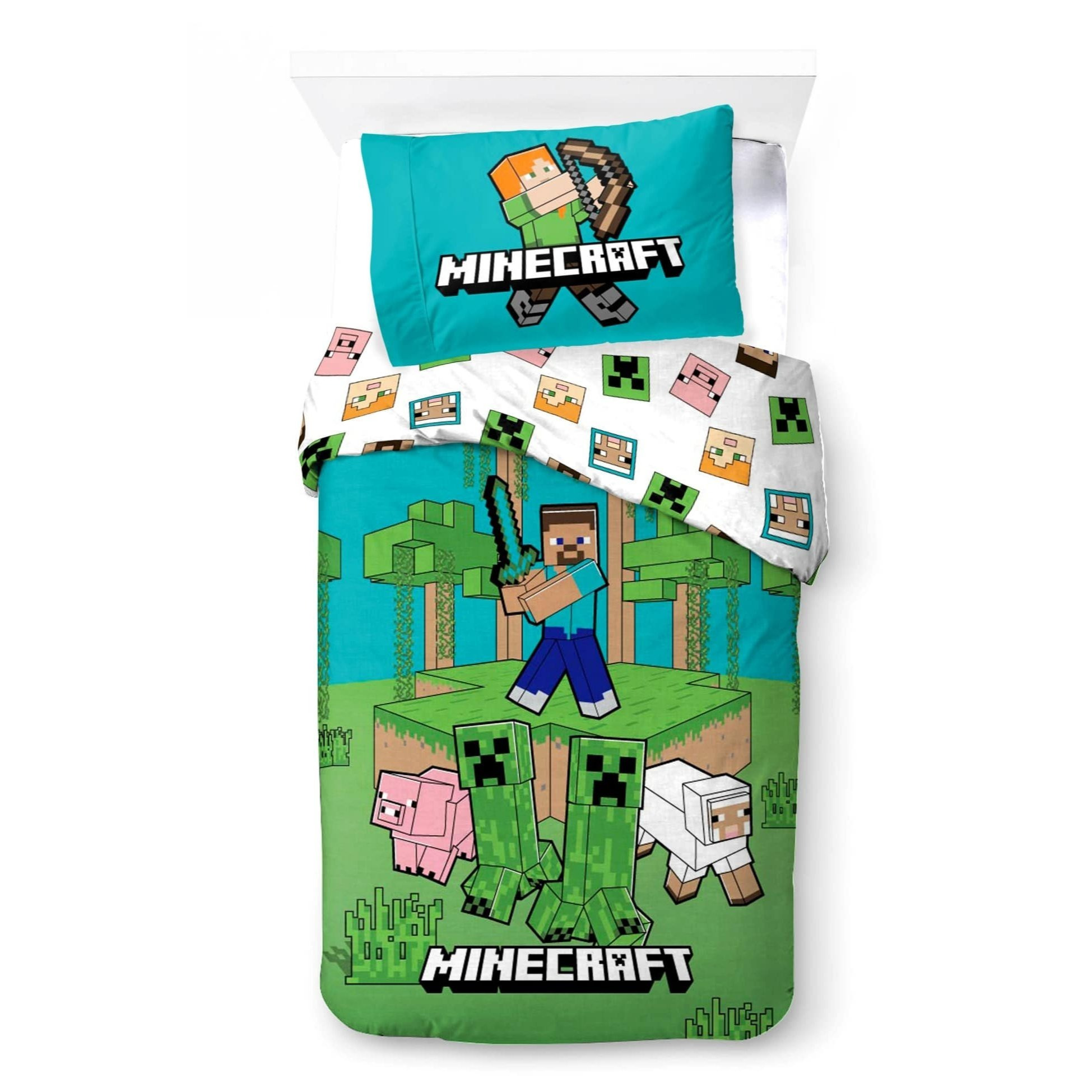 "jungle " Reversible Bedding Set, Duvet Cover 135x200, Pillowcase 80x80, German Size, 100% Cotton, Gaming Bedding Set