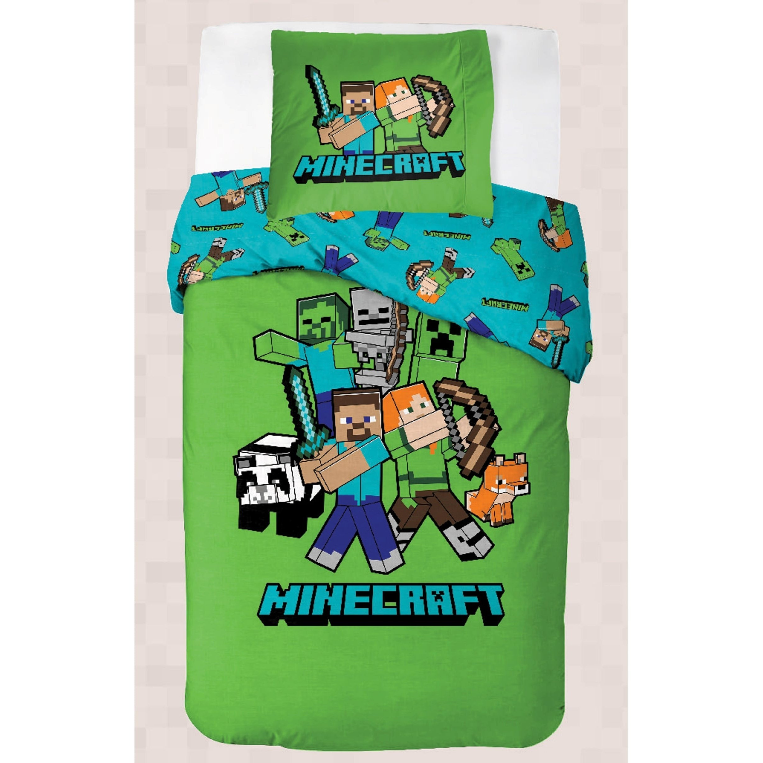 Image of Gaming Reversible Duvet Set "classic Crew" Pillowcase 80x80 Duvet Cover 135x200 German Single Bed Size Video Game Kids Bedding 100%