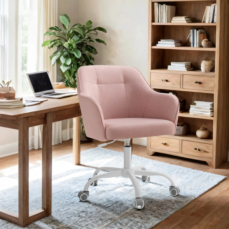 TEMU Chaise de Bureau, Fauteuil d'Appoint pour à Domicile, en Tissu Velours, Hauteur Réglable, Rose