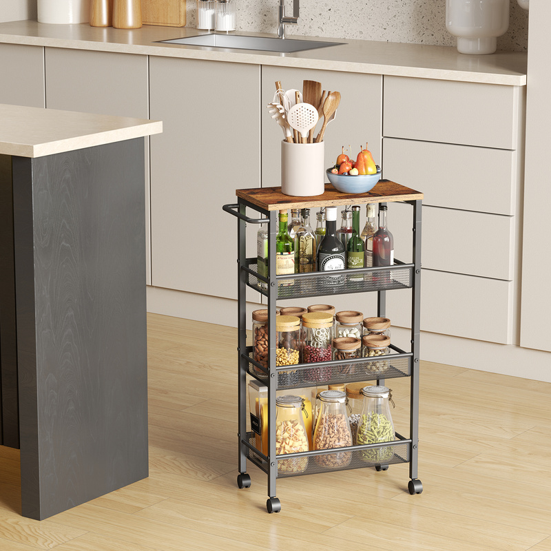 TEMU Carrello, scaffale portaoggetti, carrello da cucina con rotelle, , 4 ripiani, con ripiano , per riporre oggetti , per cucine con piano cottura e