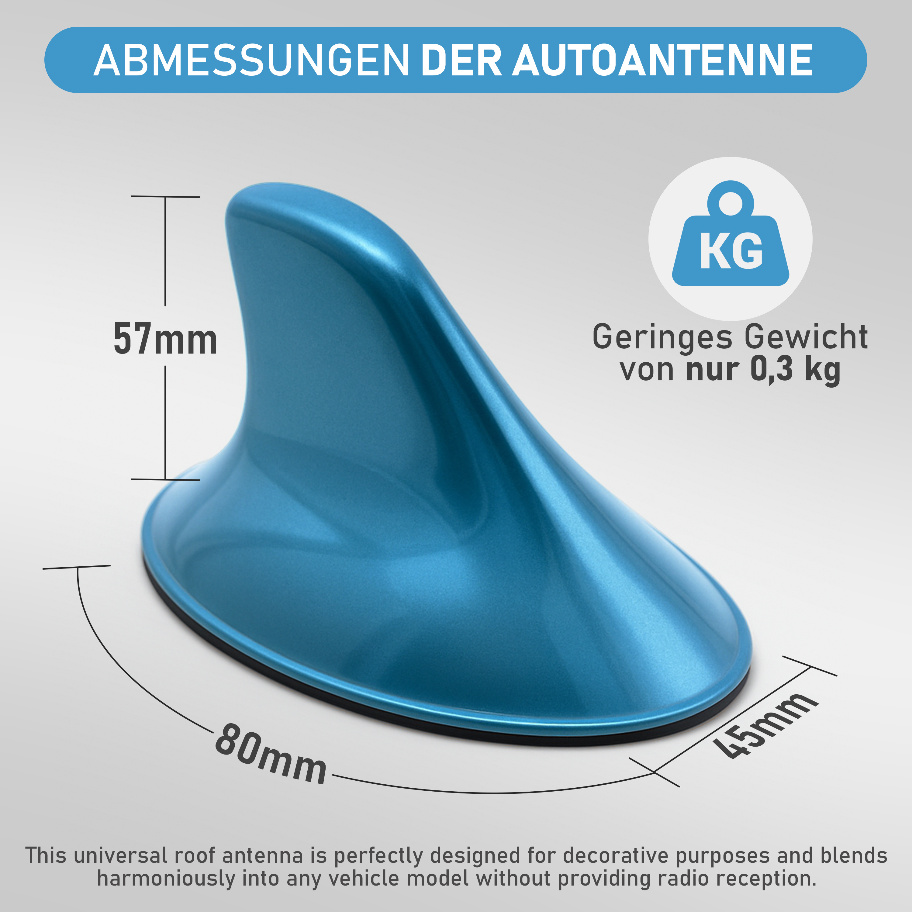 Image of Roof Antenna 45x80x57mm Decorative Car Antenna Sticker For Cars, Suv, Truck, Van. Outdoor Decoration, Dummy Decoration In Petrol Color.