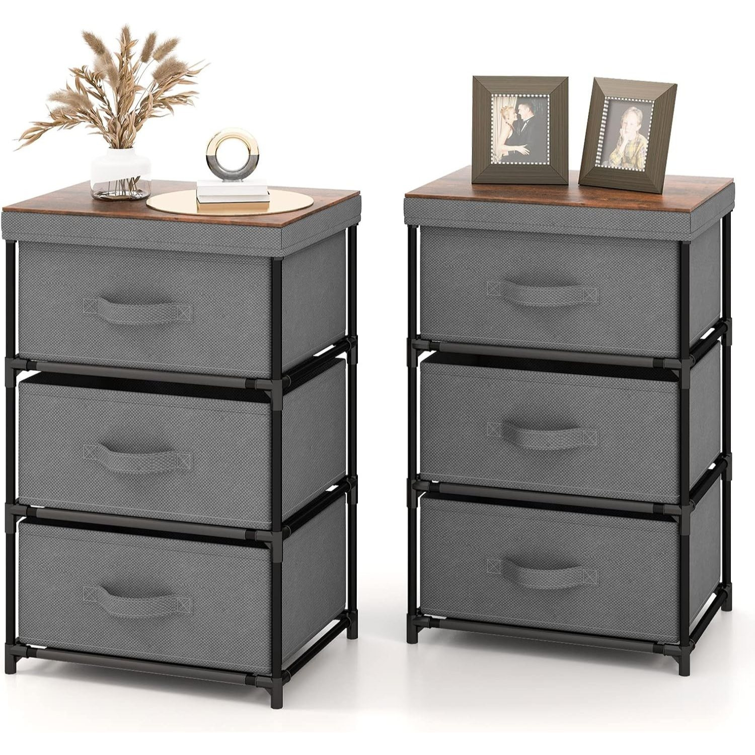 Image of 2 Per Chest Of Drawers With 3 Removable Foldable Drawers, Fabric Storage Furniture, Sturdy Metal Frame