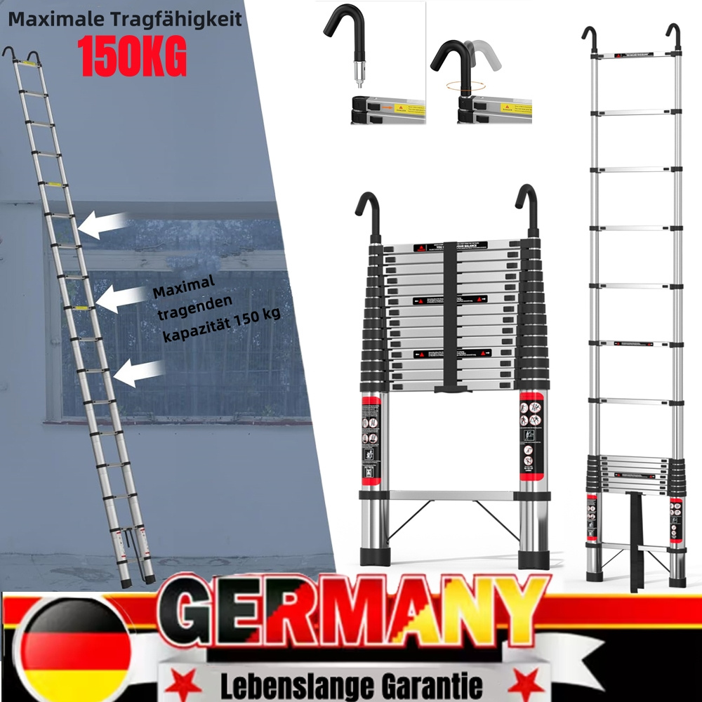 TEMU Telescopic Ladder 4.4m Stainless Steel Ladder With Hook, Lightweight Pull-out Ladder, Pull-out Ladder, Folding Ladder, Ladder, Step Ladder,