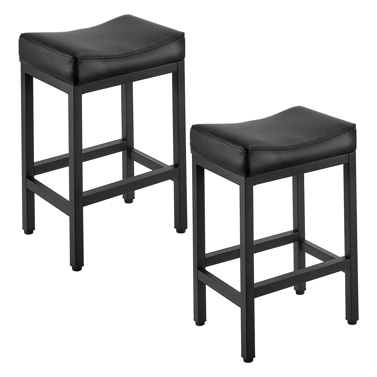 Vevor Bar Stool Set Of 2, Pu Leather Counter Height Stools, 62cm With -seat And Metal Legs, Easy Assembly Backless Bar Chair, Island Barstools For Kitchen, Dining Room, Cafe, Black