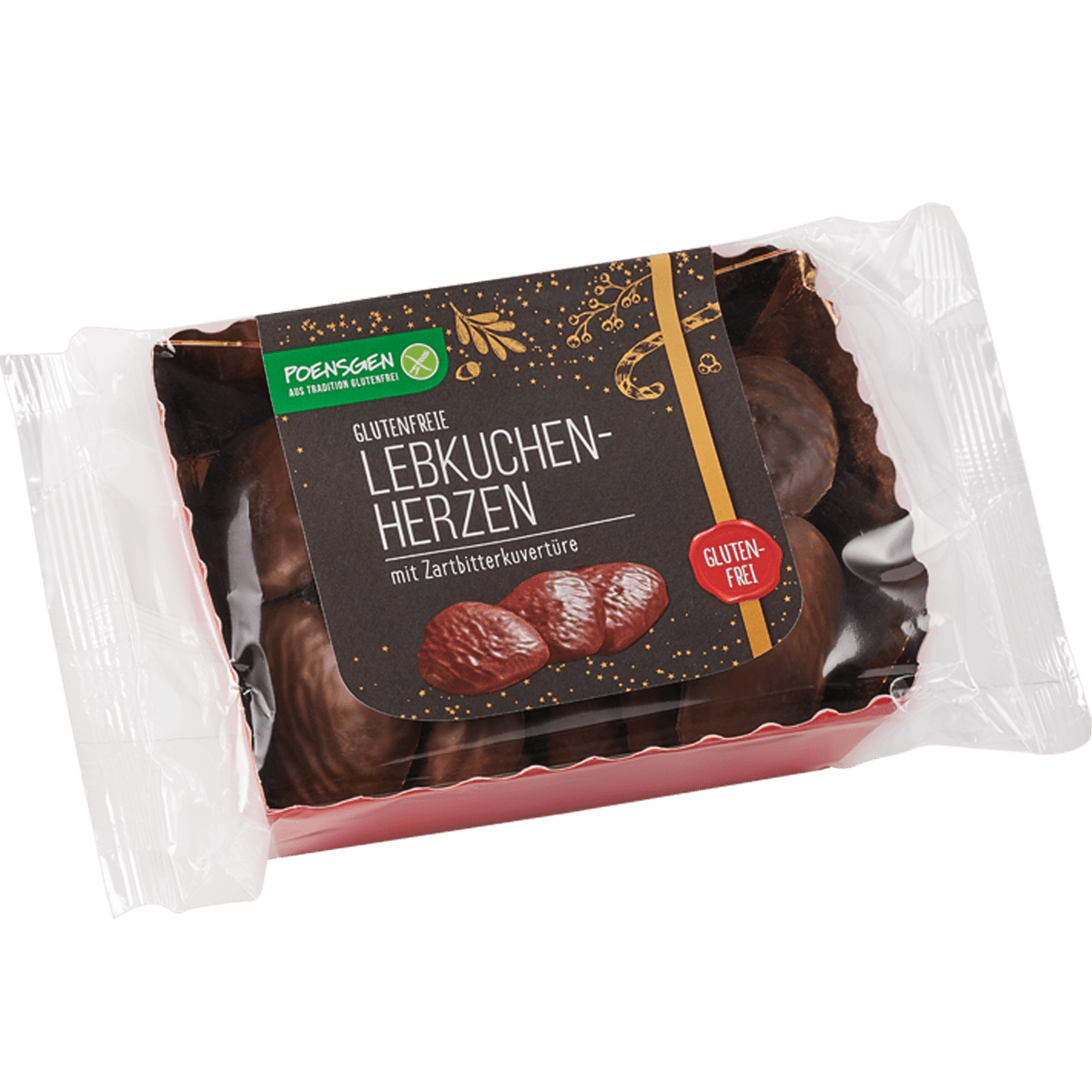 Image of Poensgen Gluten-free Gingerbread Hearts With Dark Chocolate Coating, 175g
