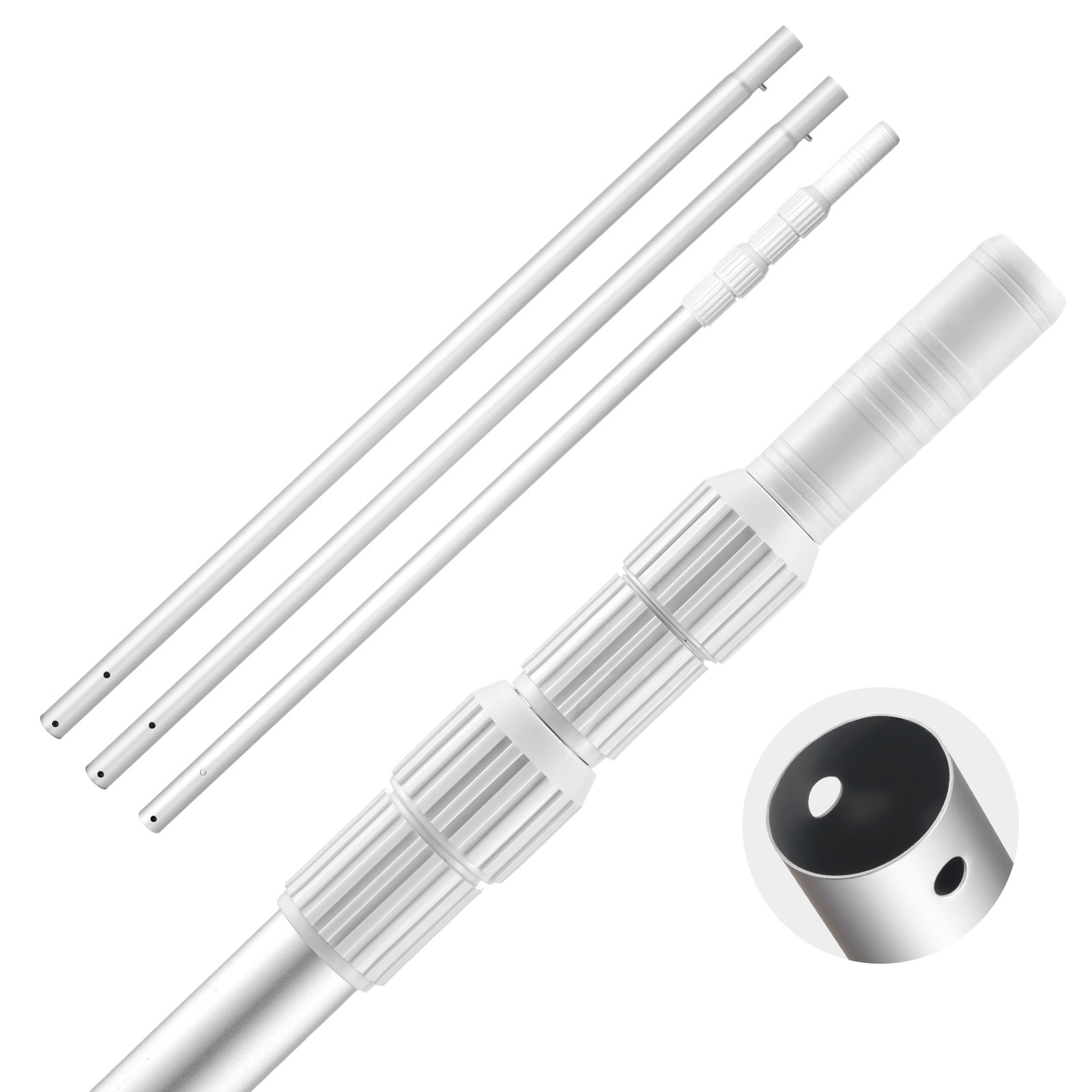 Image of Vevor Pool Pole, 1 To 4.6 M Telescoping Swimming Pool Cleaning Poles, Professional Adjustable Telescopic Pole With 2 Extension Poles, Heavy Duty Cleaner Stick For Skimmer Net, Brush, Vacuum Head