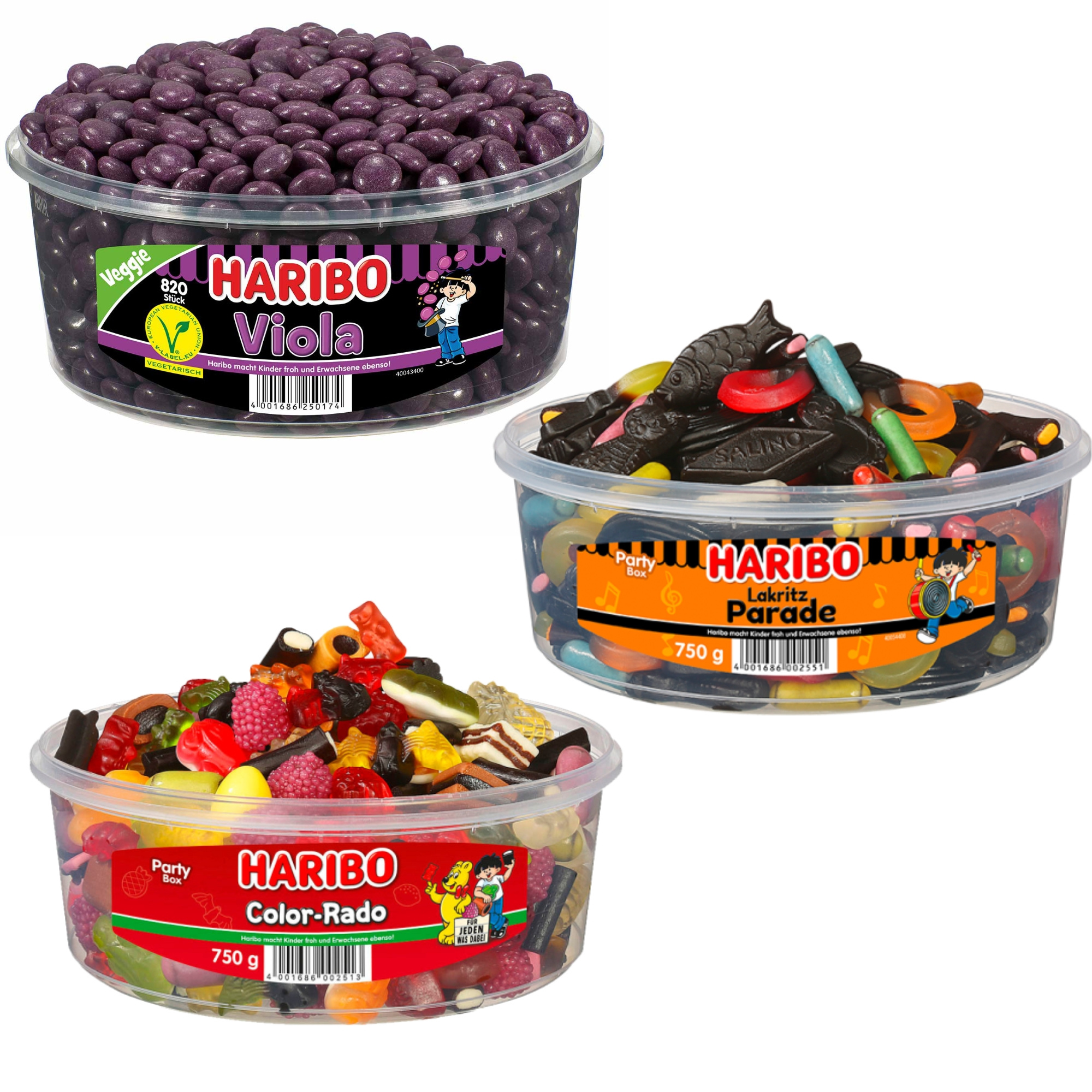 Image of Haribo Party-mix: 1x Colorado 750g, 1x Viola 1150g, 1x Lakritz Parade 750g | Total Content 2650g | Perfect For Party, Office & Children's Birthday