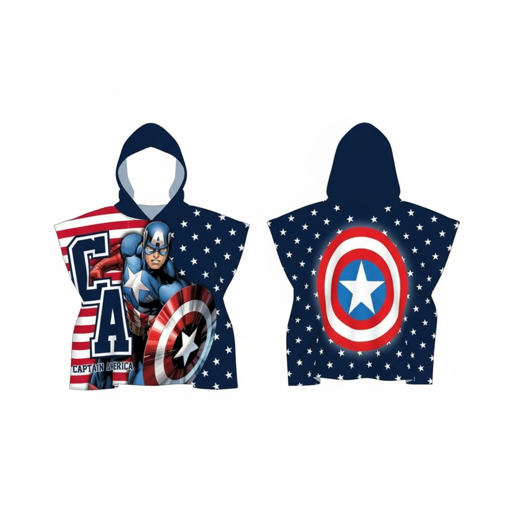 TEMU Poncho con Capucha Captain America, Toalla de Playa y Piscina, Albornoz de Microfibra de 55 x 110 cm, secado rápido, ultrasuave