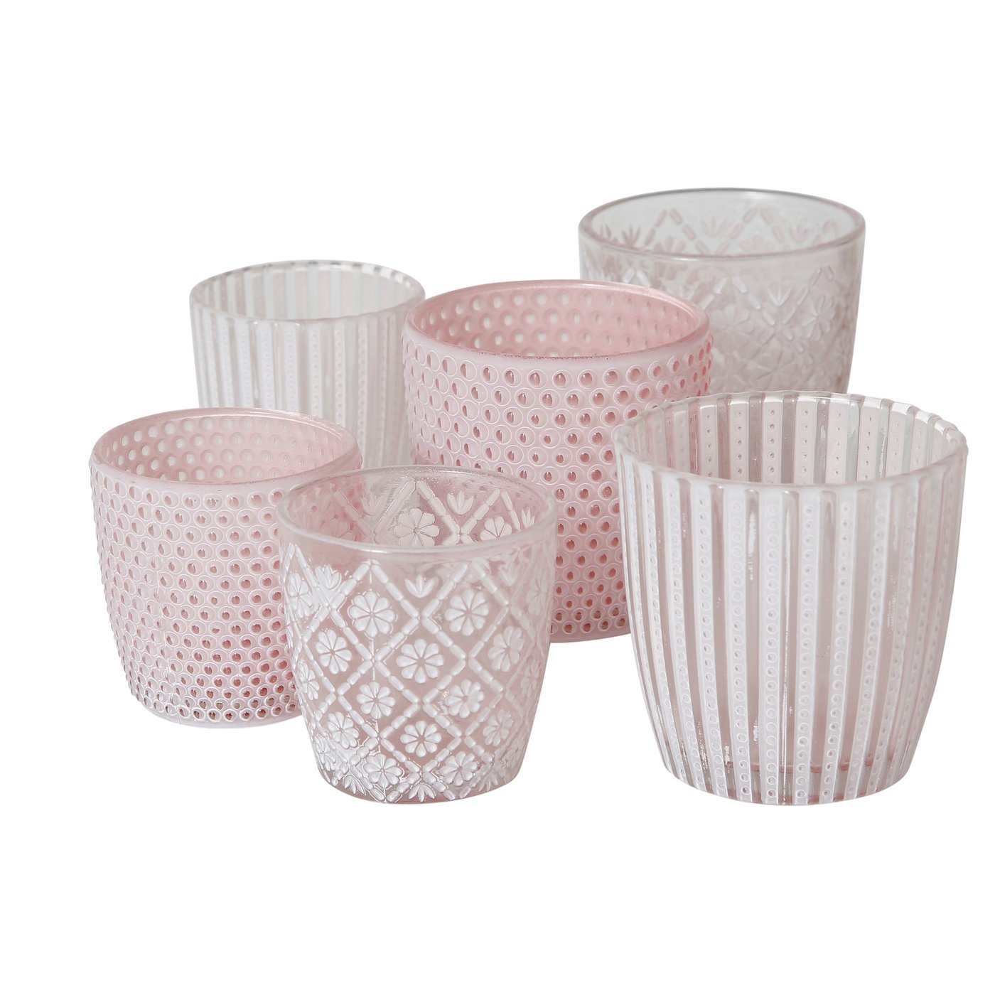 TEMU 6pcs Set Of Pink Wind Lights - Tea Light Holder In Pink, 7/9 Cm Glass Decoration, Small And Large Candle Holders, Decorative Tea Light Glasses,