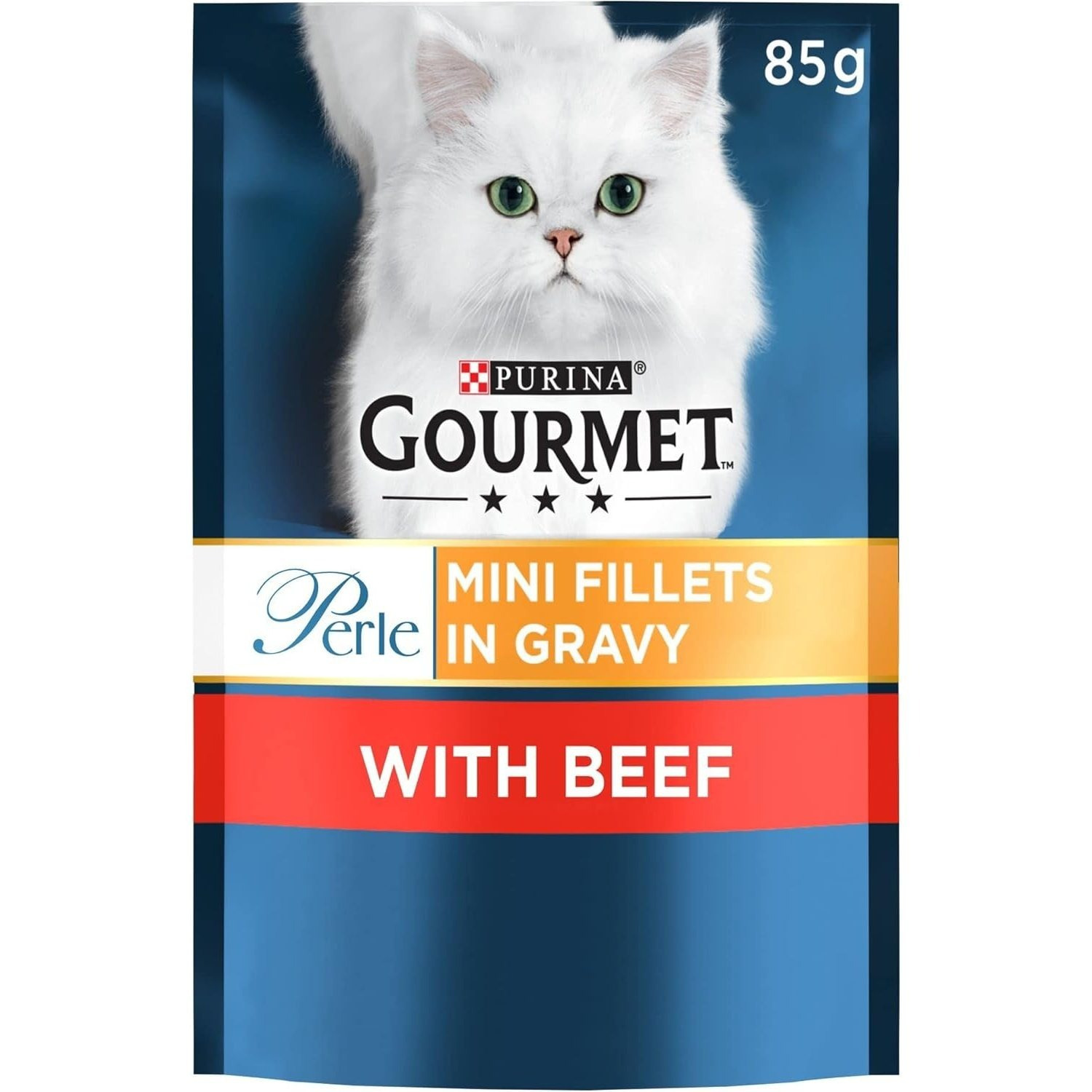 TEMU Gourmet Perle Mini Fillets In Gravy With Beef Wet Cat Food Pouches Pack Of 26 X 85g