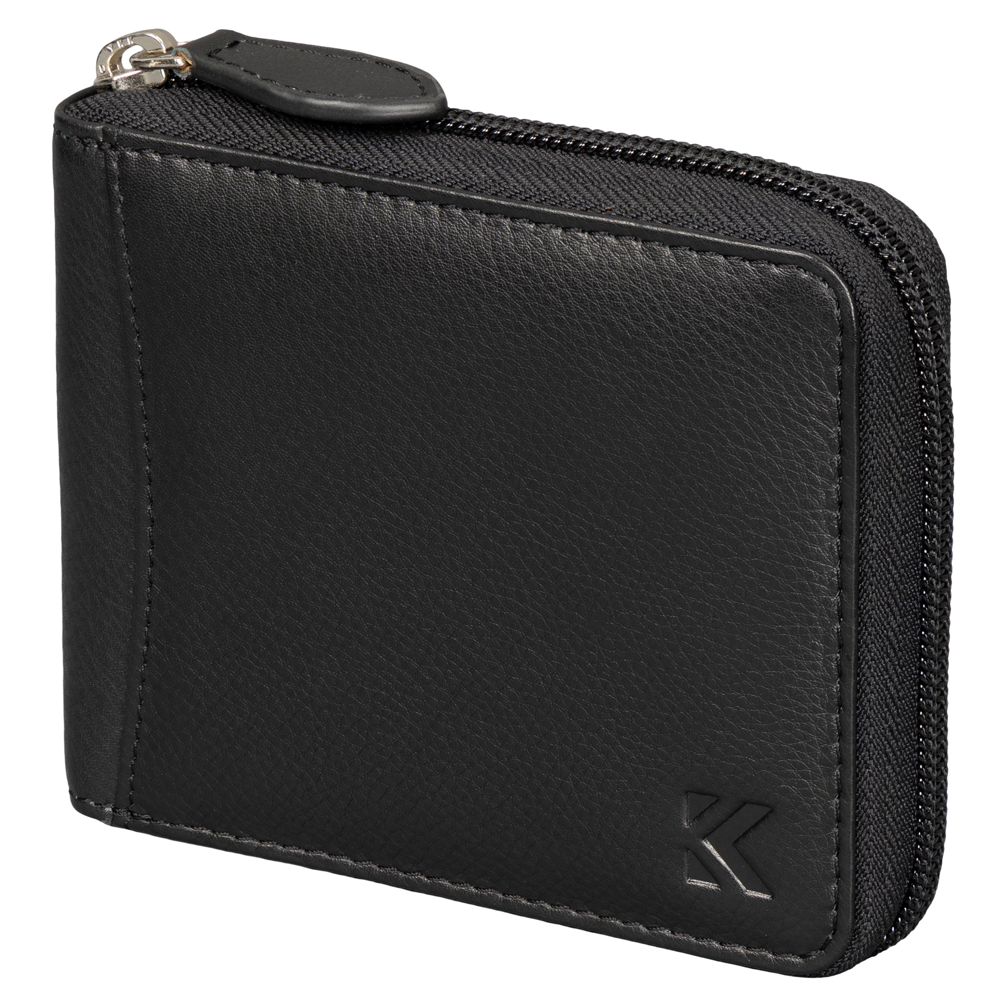 E-shop Leder Geldbörse Herren Portemonnaie RFID Querformat Geldbeutel Echtleder 8 Kartenfächern Reißverschluss Geschenkbox Schwarz