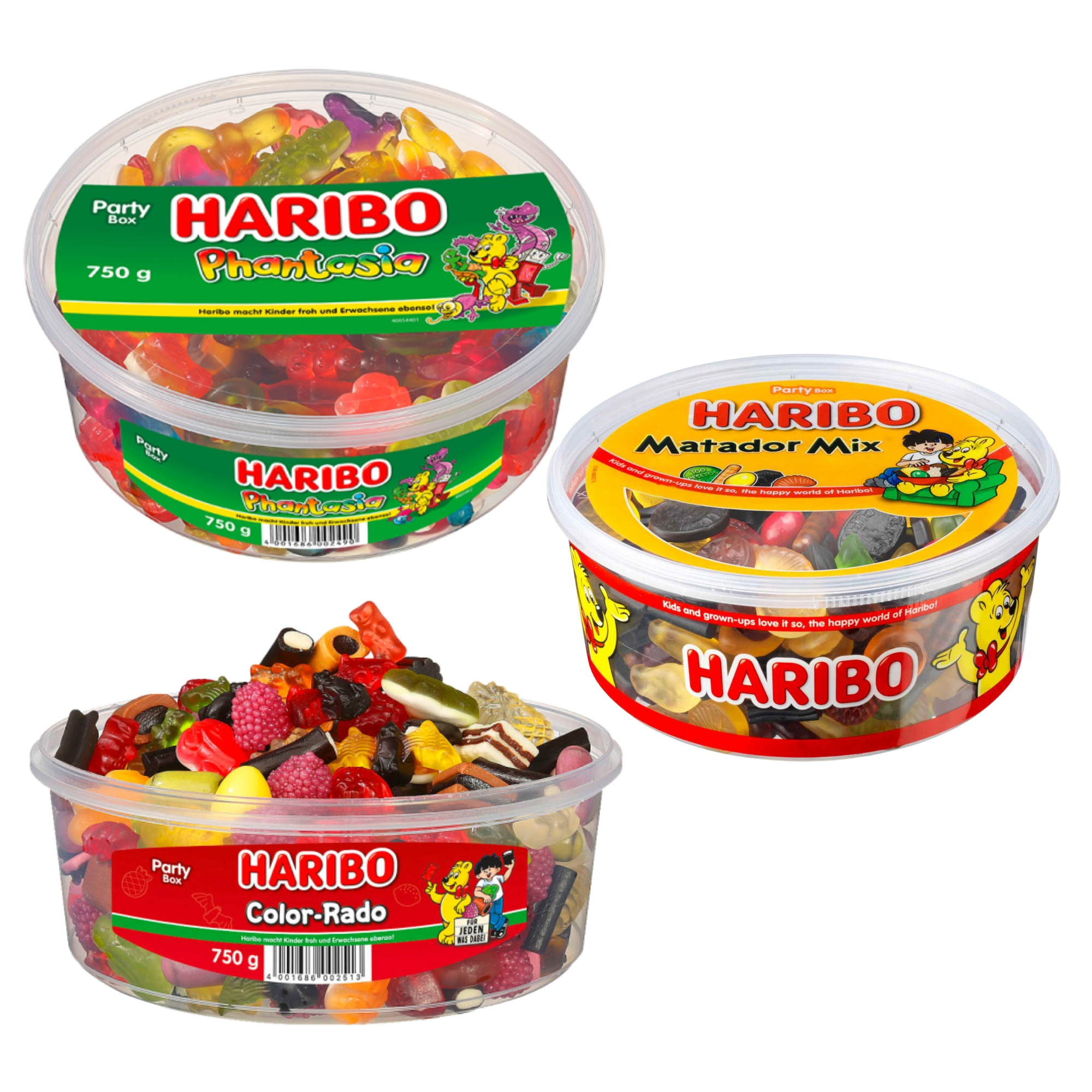Image of Haribo Party Mix: 1x Colorado 750g, 1x Phantasia 750g & 1x Matador 1000g | Total Content 2500g | Perfect For Parties, Office & Kids' Birthdays